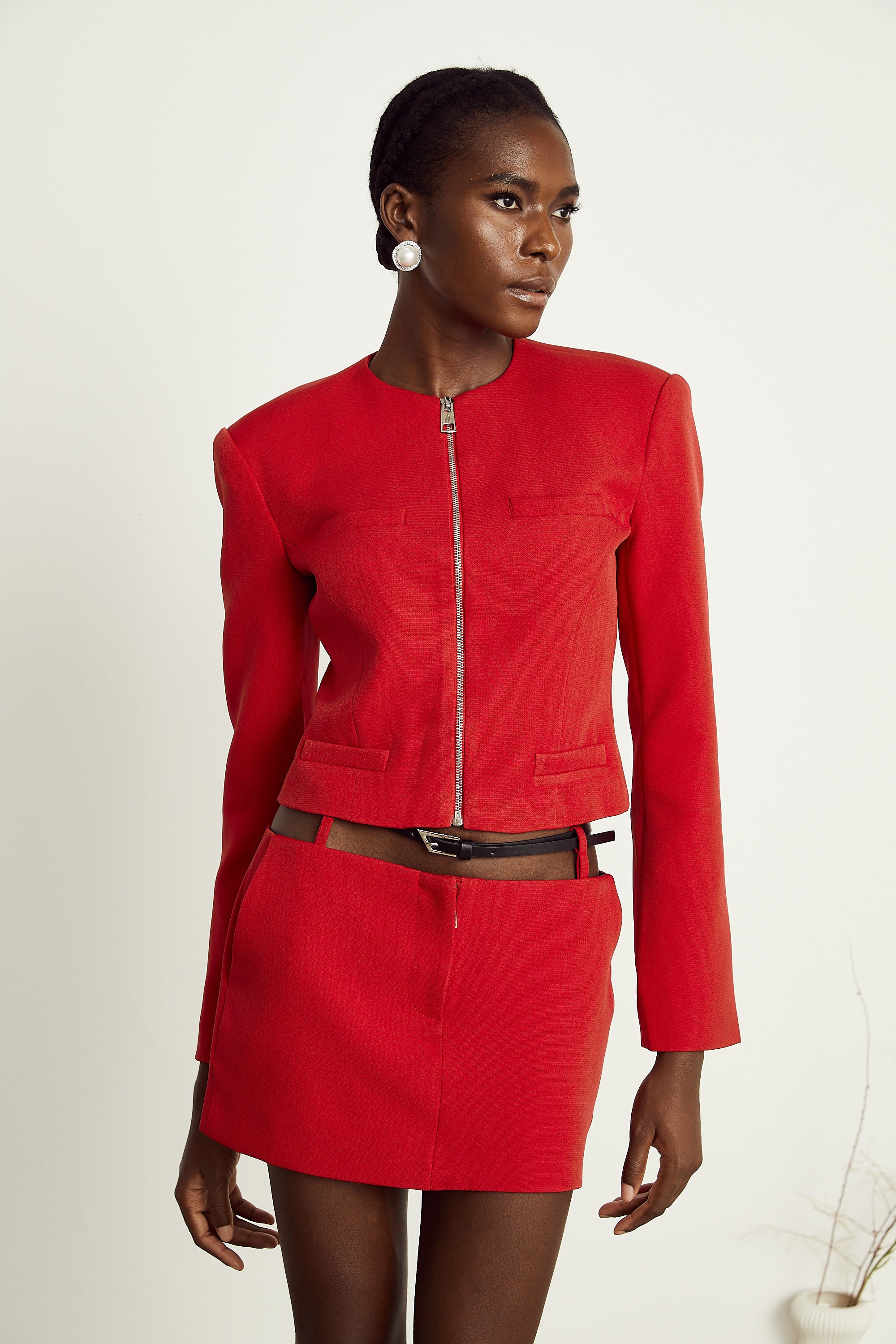 Émeline red fitted jacket & skirt matching set