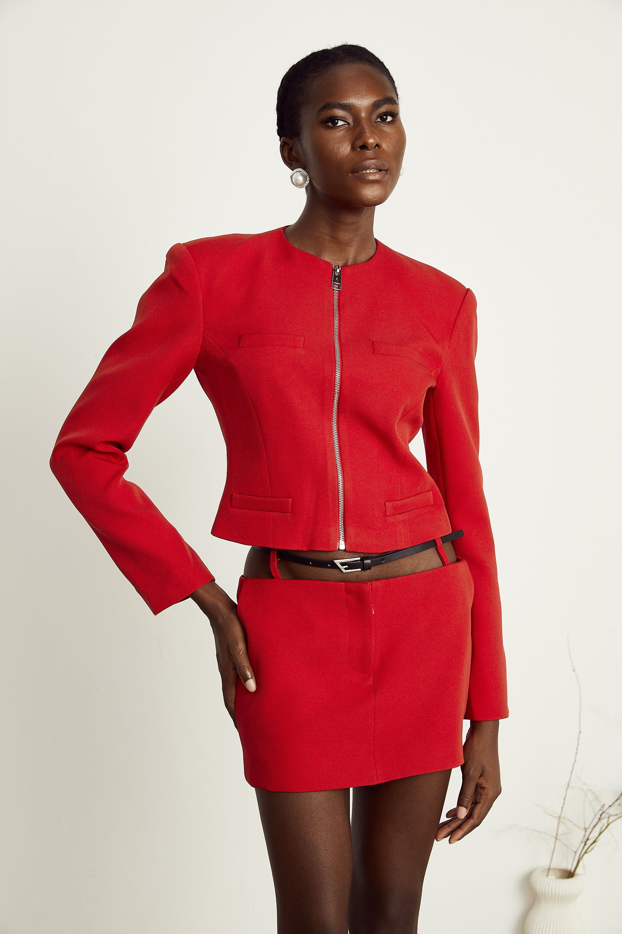 Émeline red fitted jacket & skirt matching set