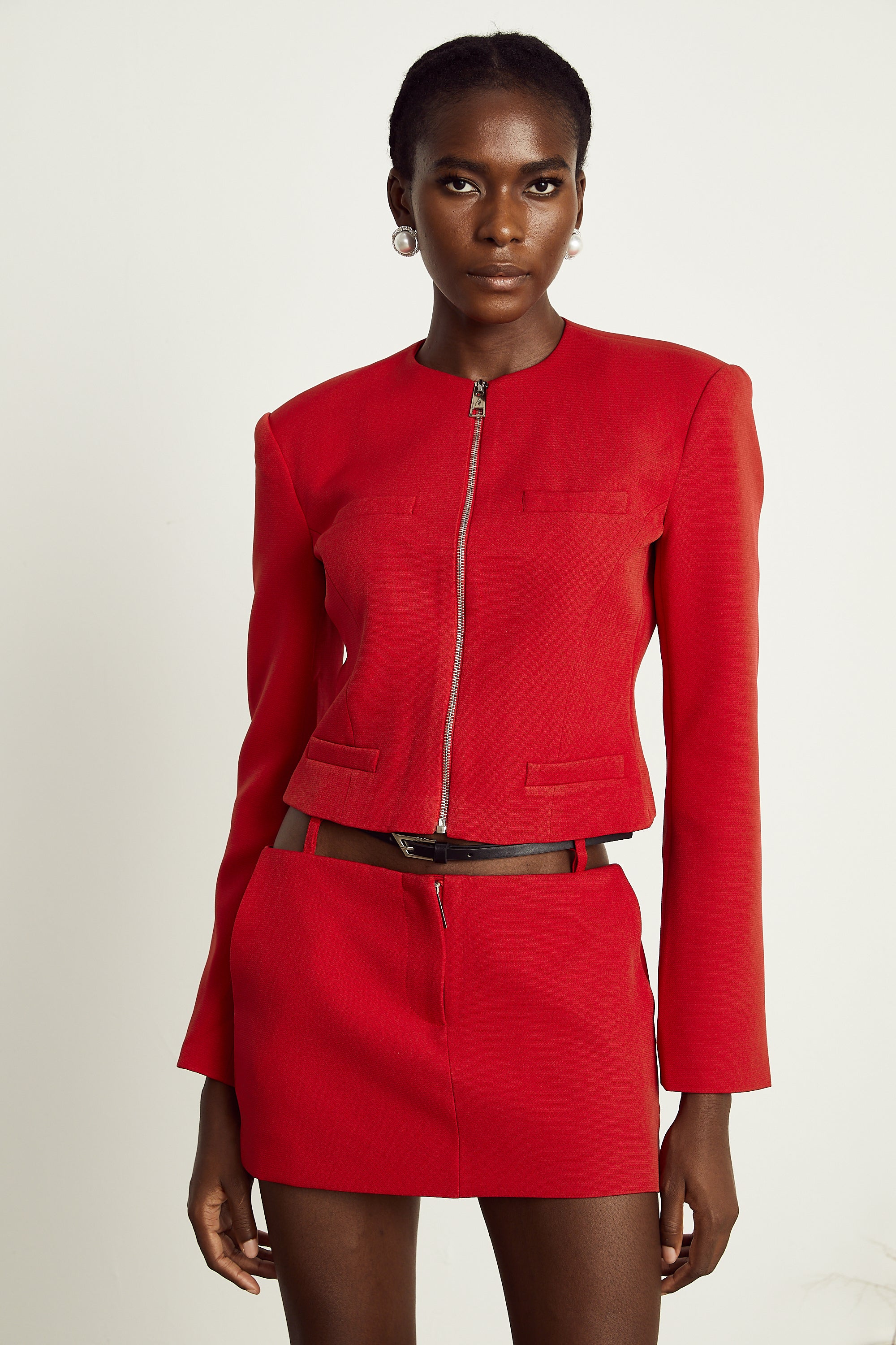 Émeline red fitted jacket & skirt matching set