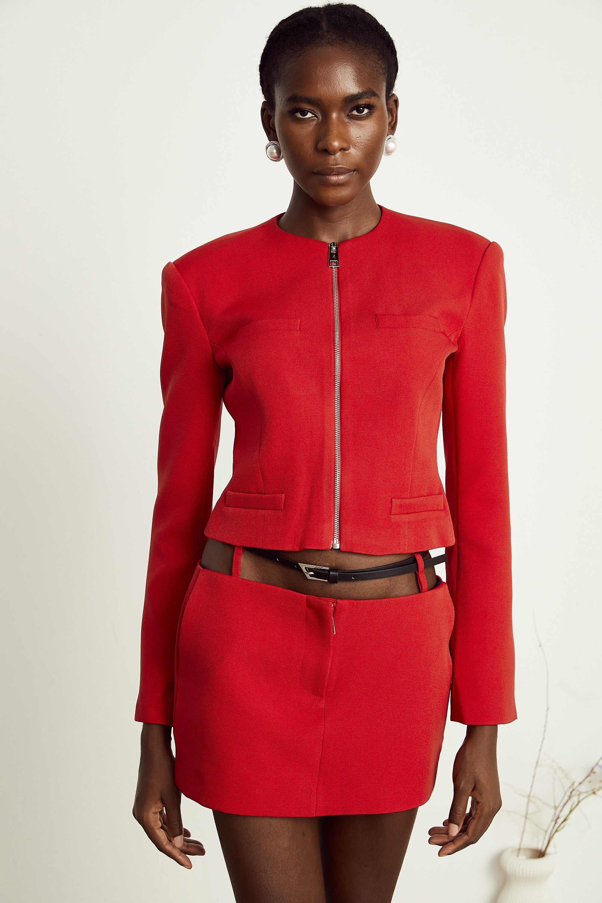 Émeline red fitted jacket & skirt matching set