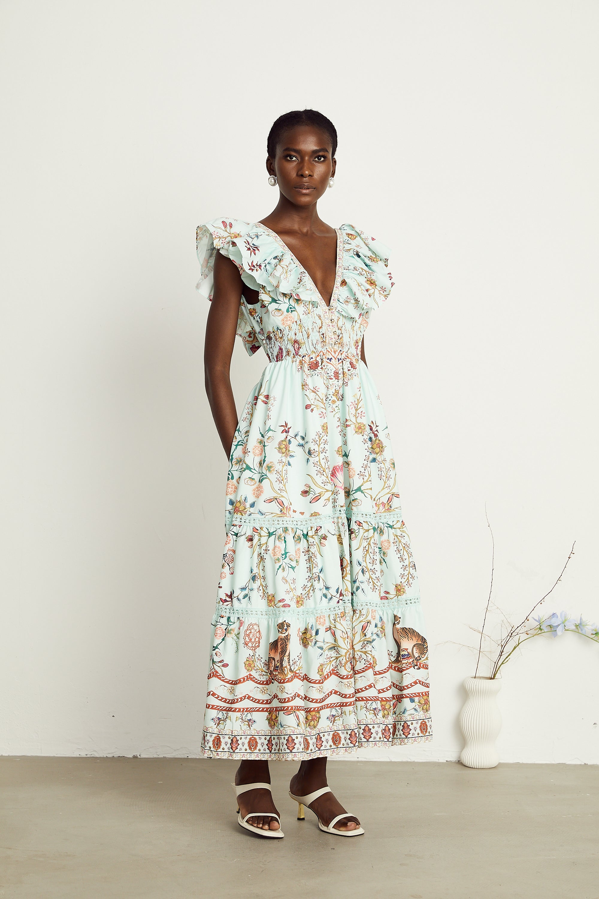 Margot ruffle floral-print sleeveless maxi dress