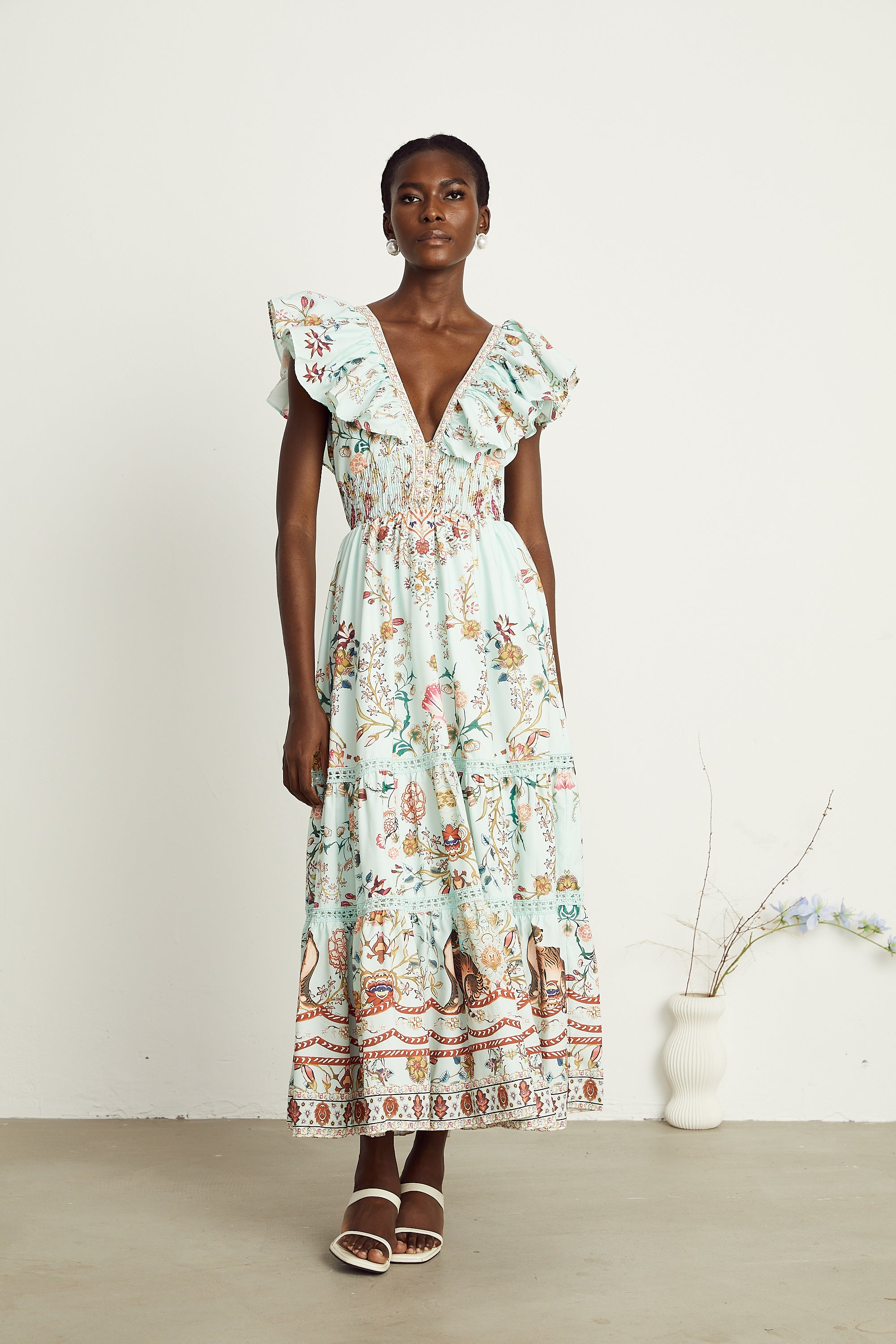 Margot ruffle floral-print sleeveless maxi dress