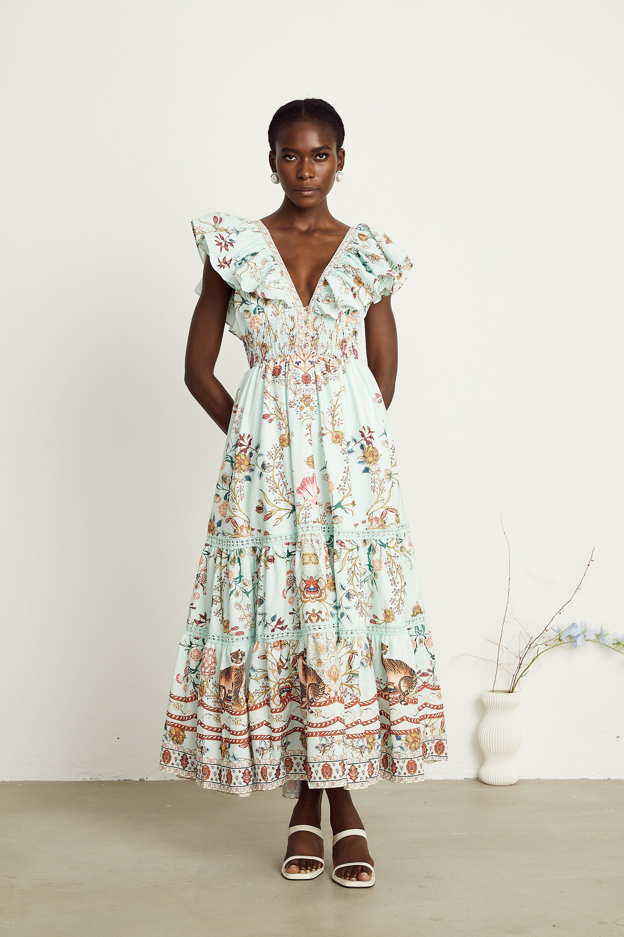 Margot ruffle floral-print sleeveless maxi dress