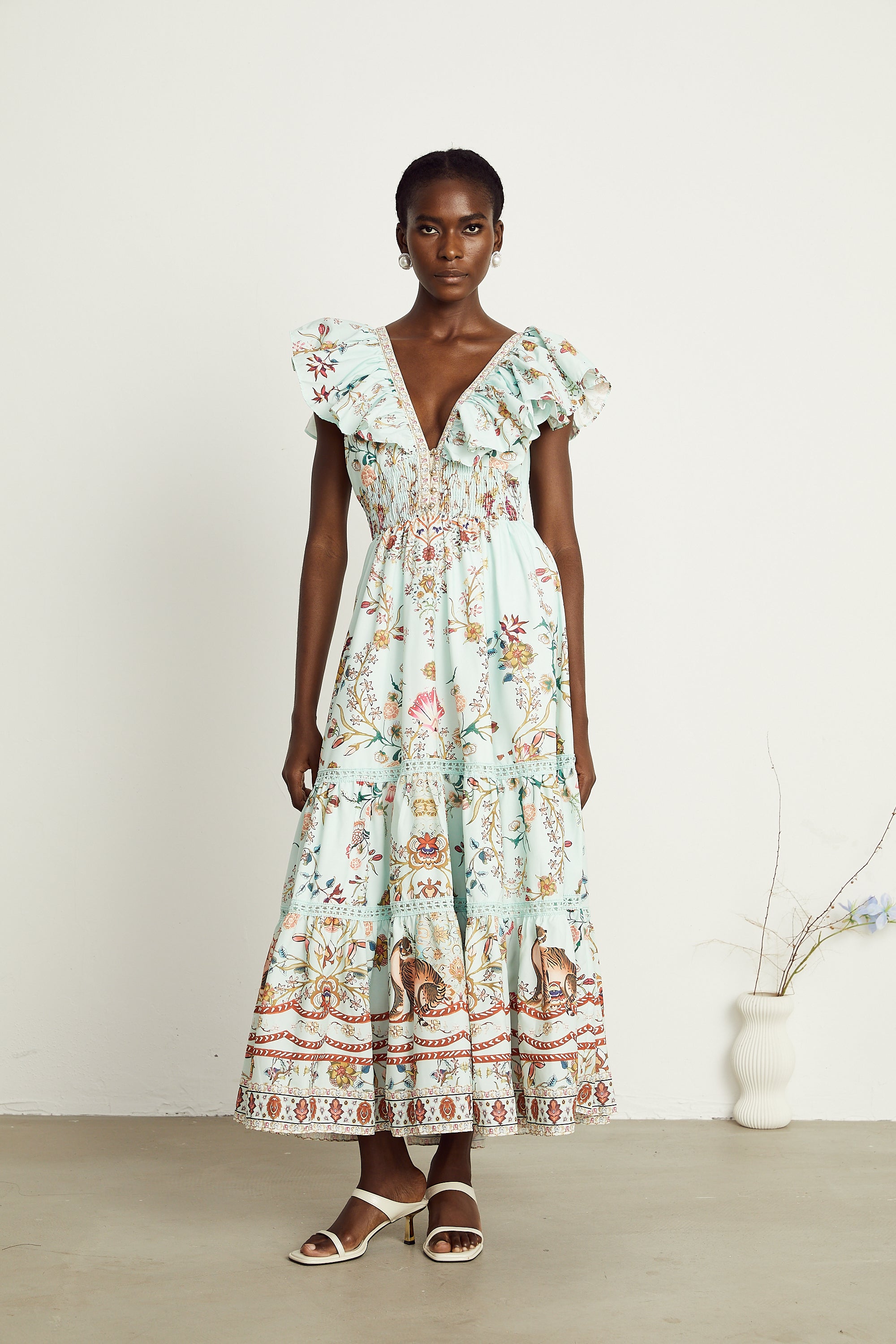 Margot ruffle floral-print sleeveless maxi dress