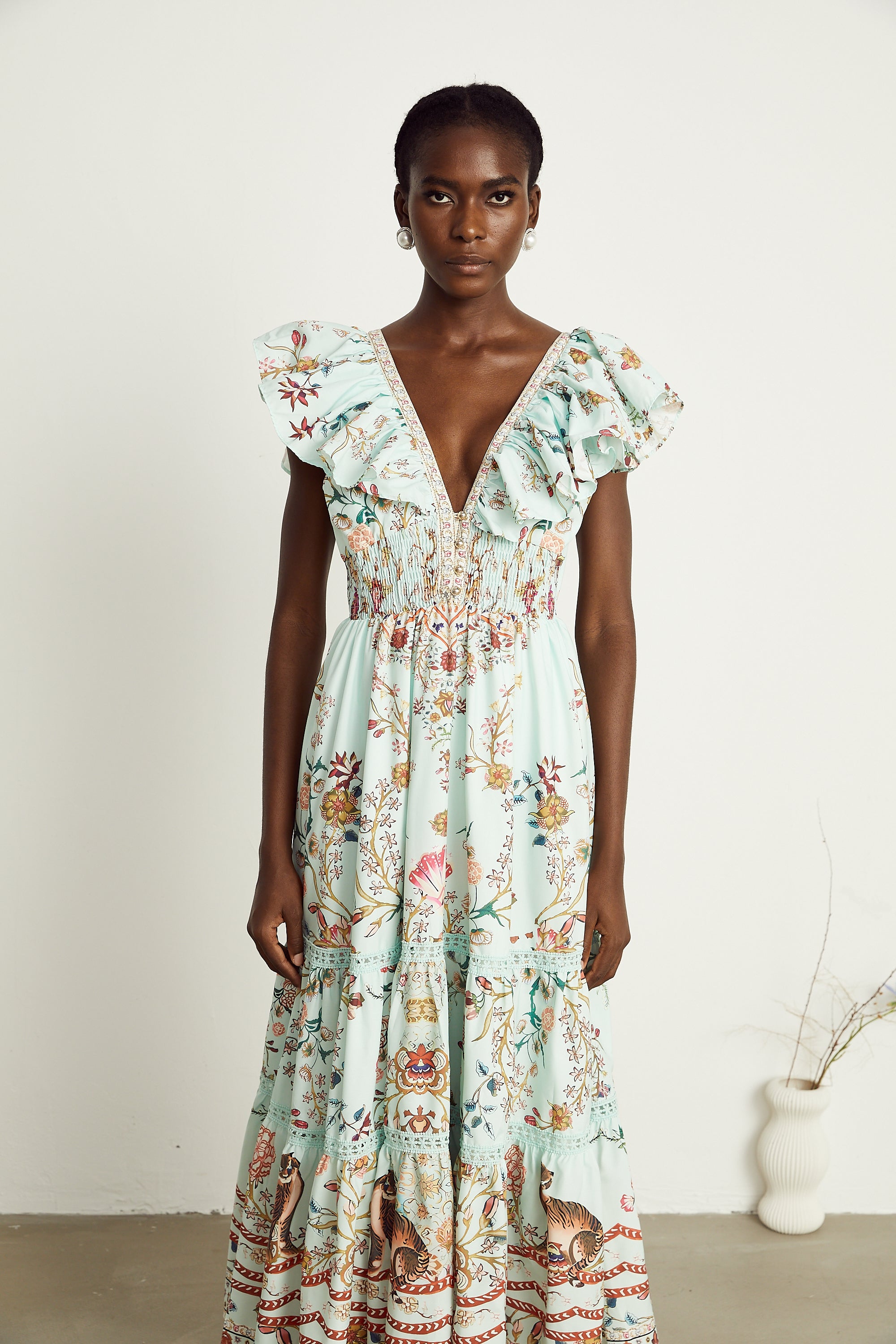 Margot ruffle floral-print sleeveless maxi dress