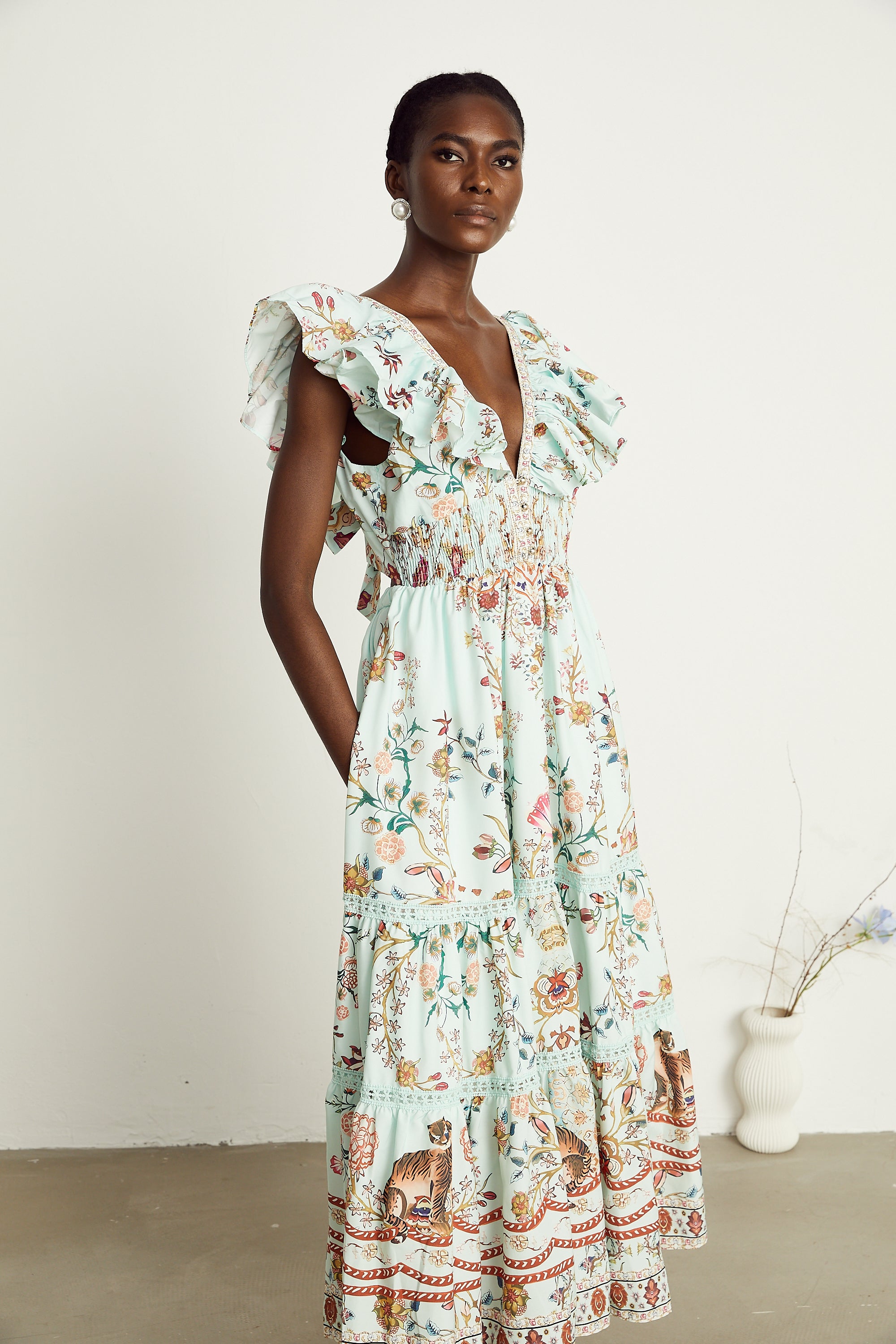 Margot ruffle floral-print sleeveless maxi dress