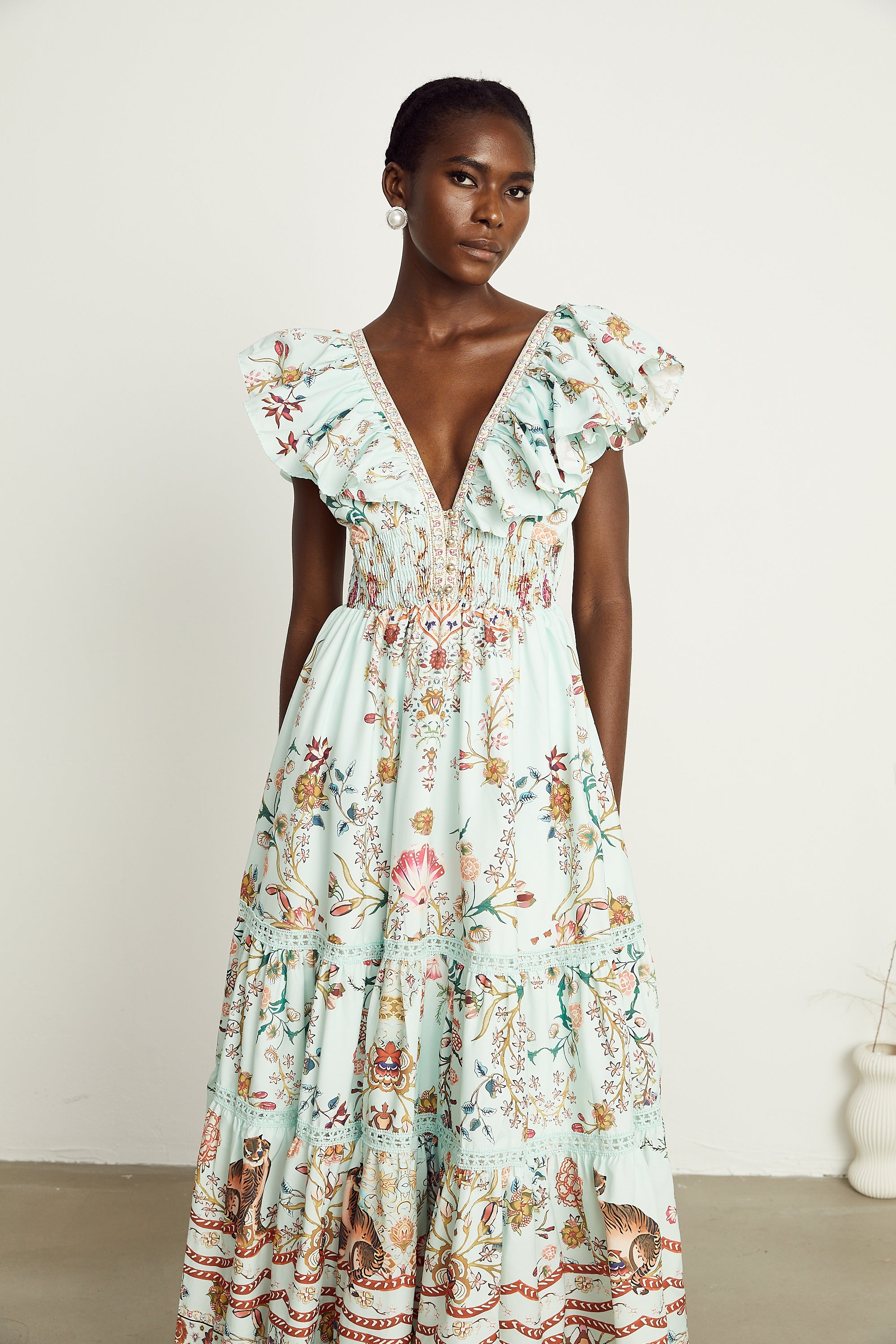 Margot ruffle floral-print sleeveless maxi dress