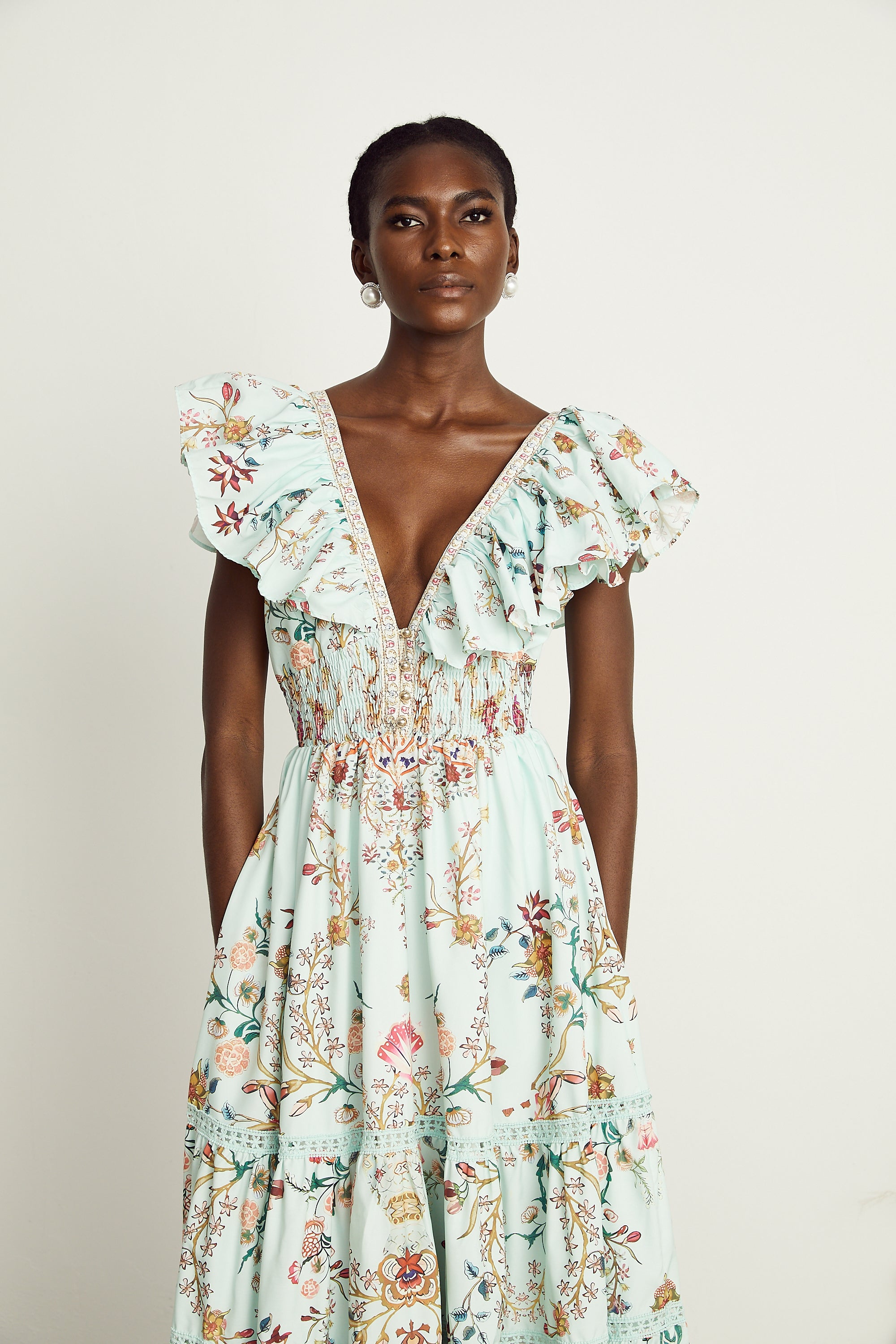 Margot ruffle floral-print sleeveless maxi dress