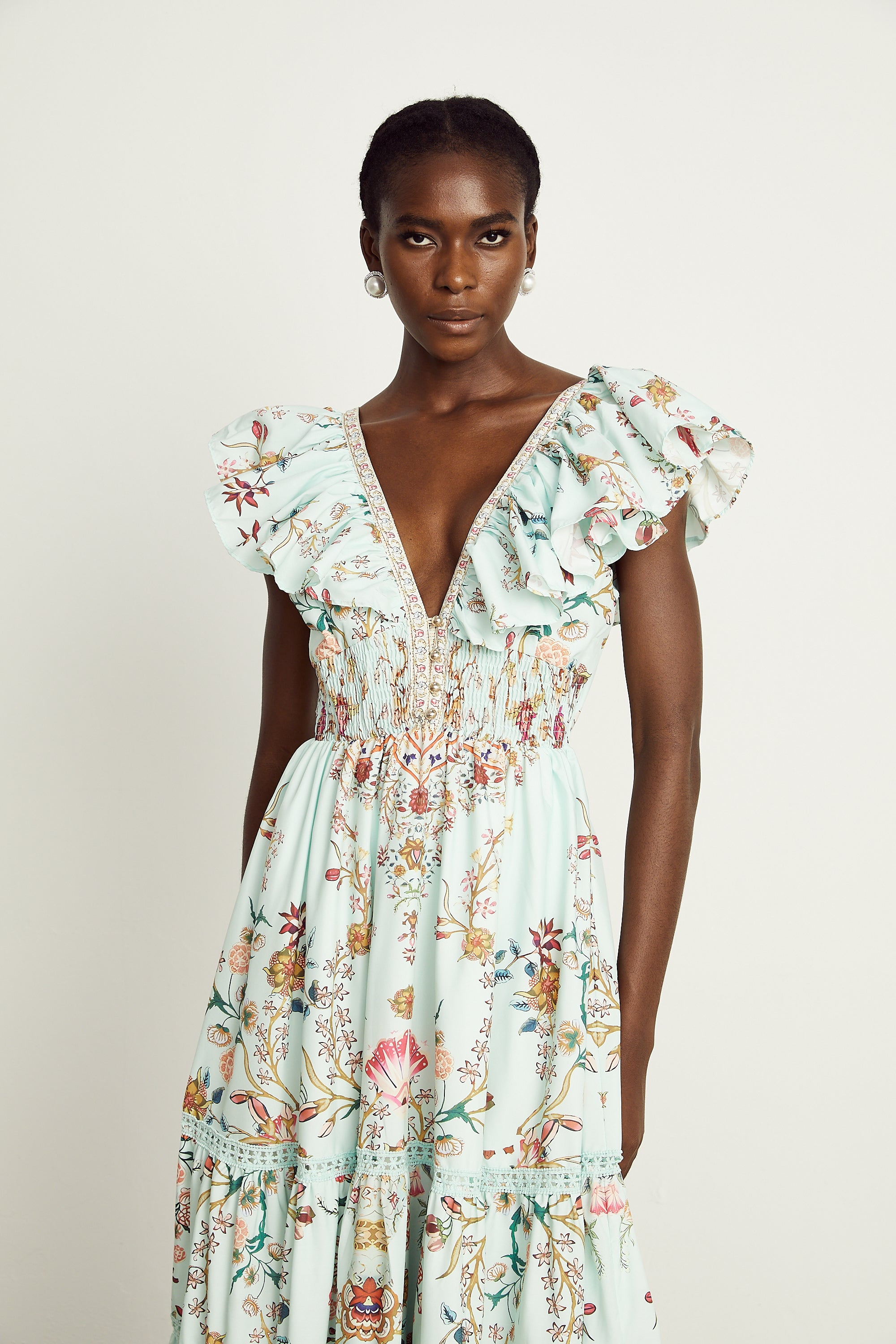 Margot ruffle floral-print sleeveless maxi dress