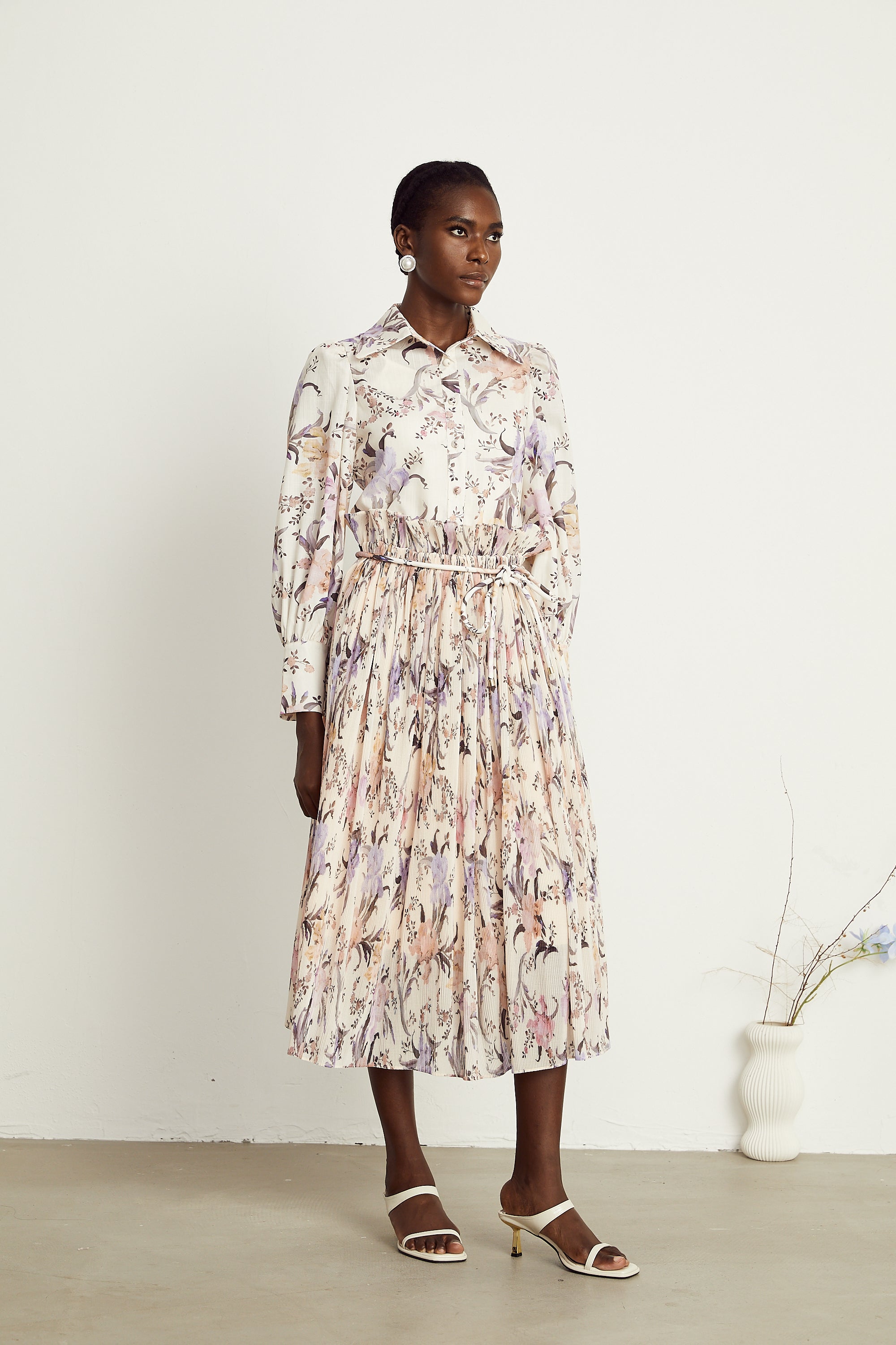 Mathilde floral tied-waist pleated midi dress