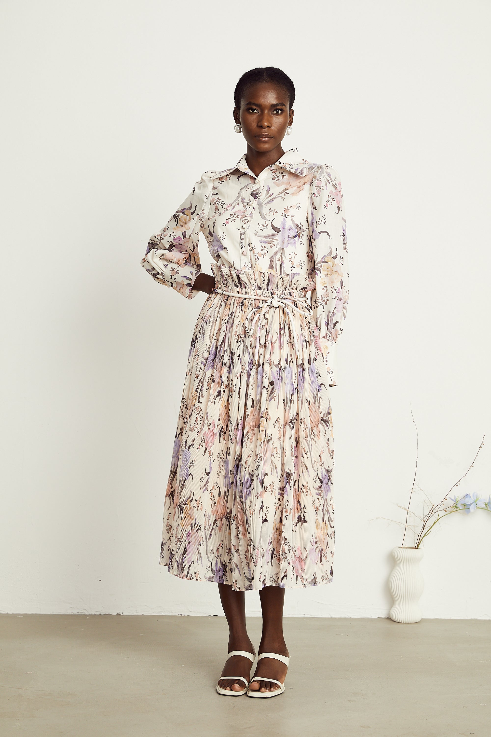 Mathilde floral tied-waist pleated midi dress