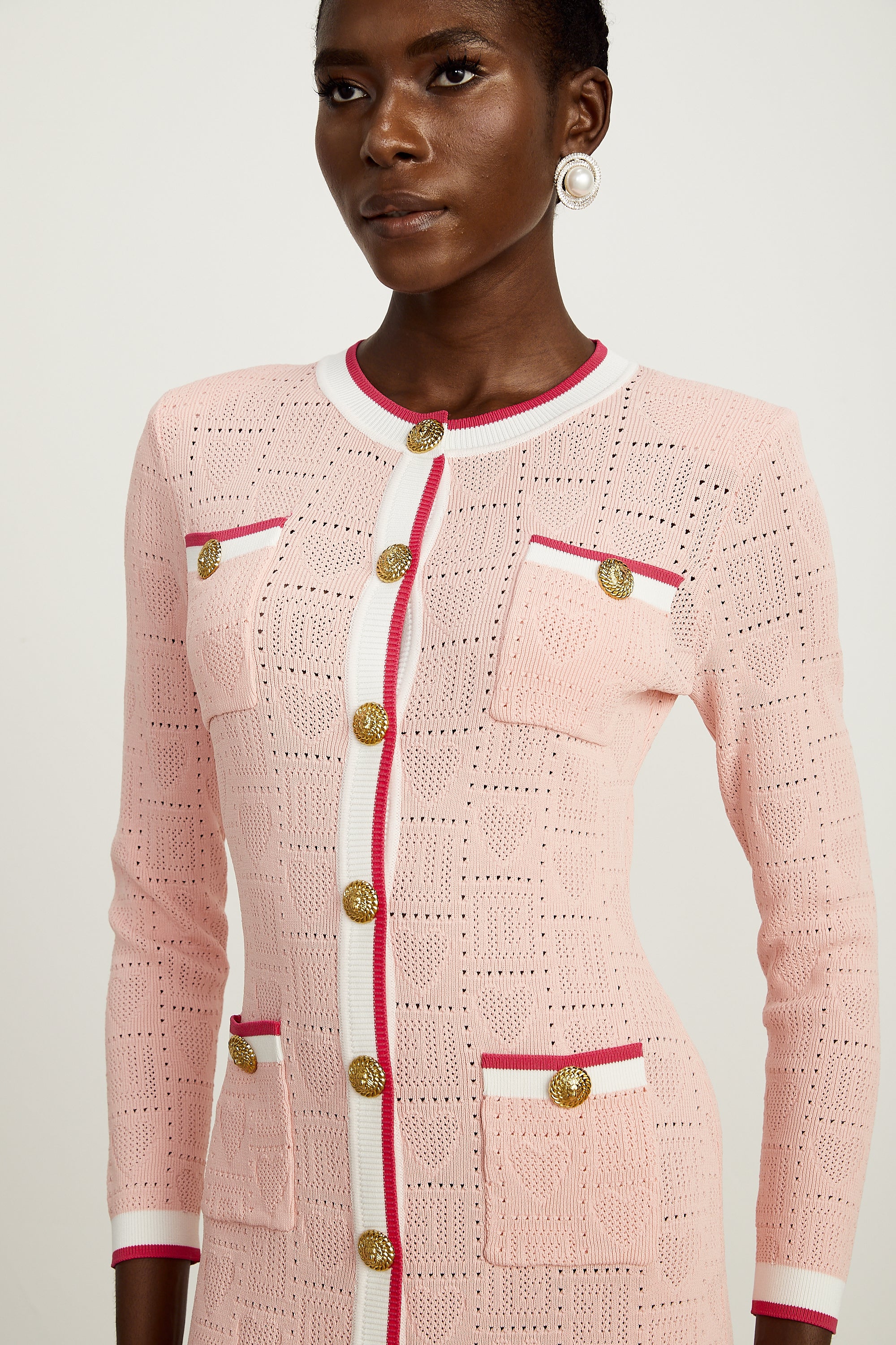 Karine pink long-sleeve patterned-knit mini dress