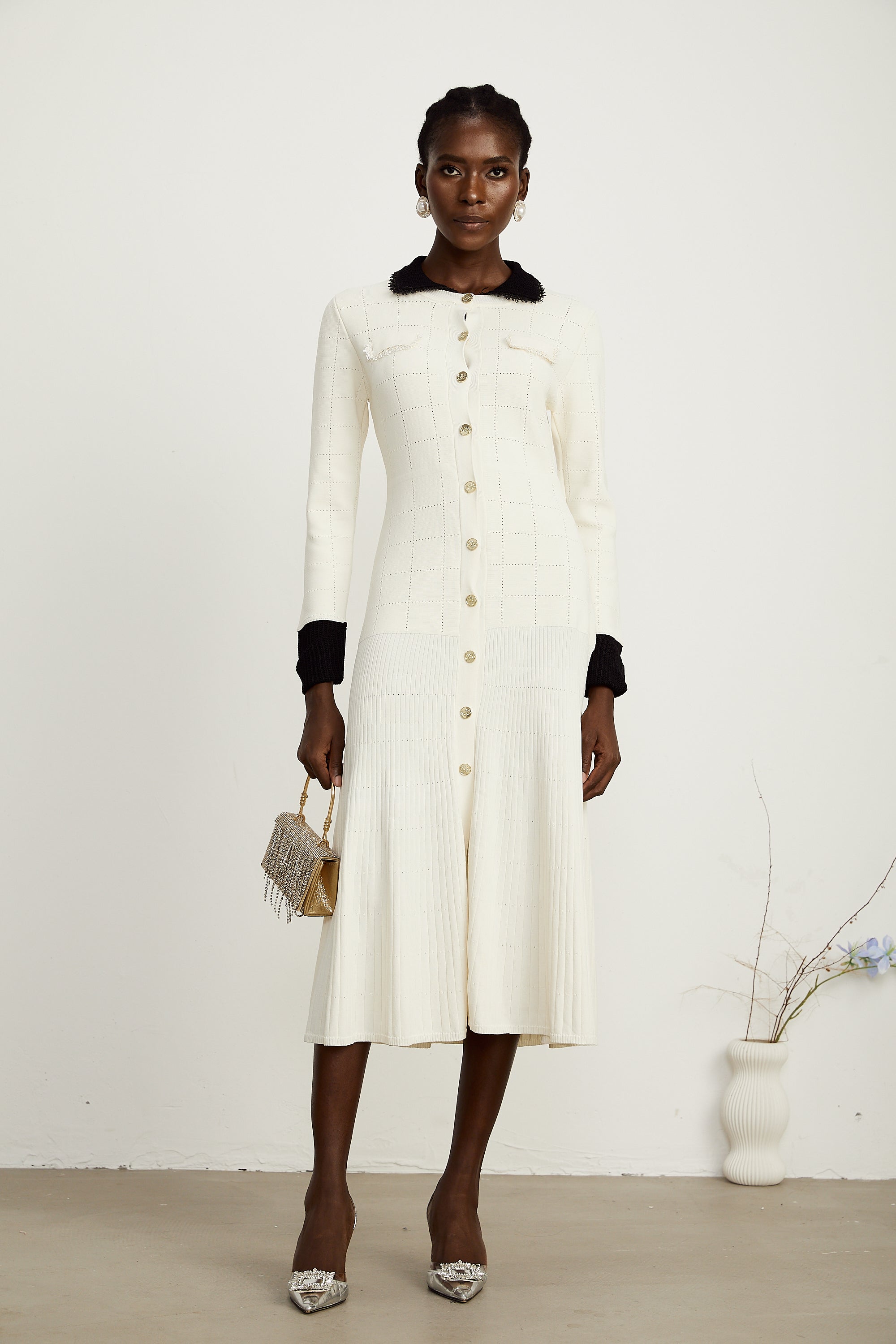 Cécilie contrast-trim knitted shirt dress