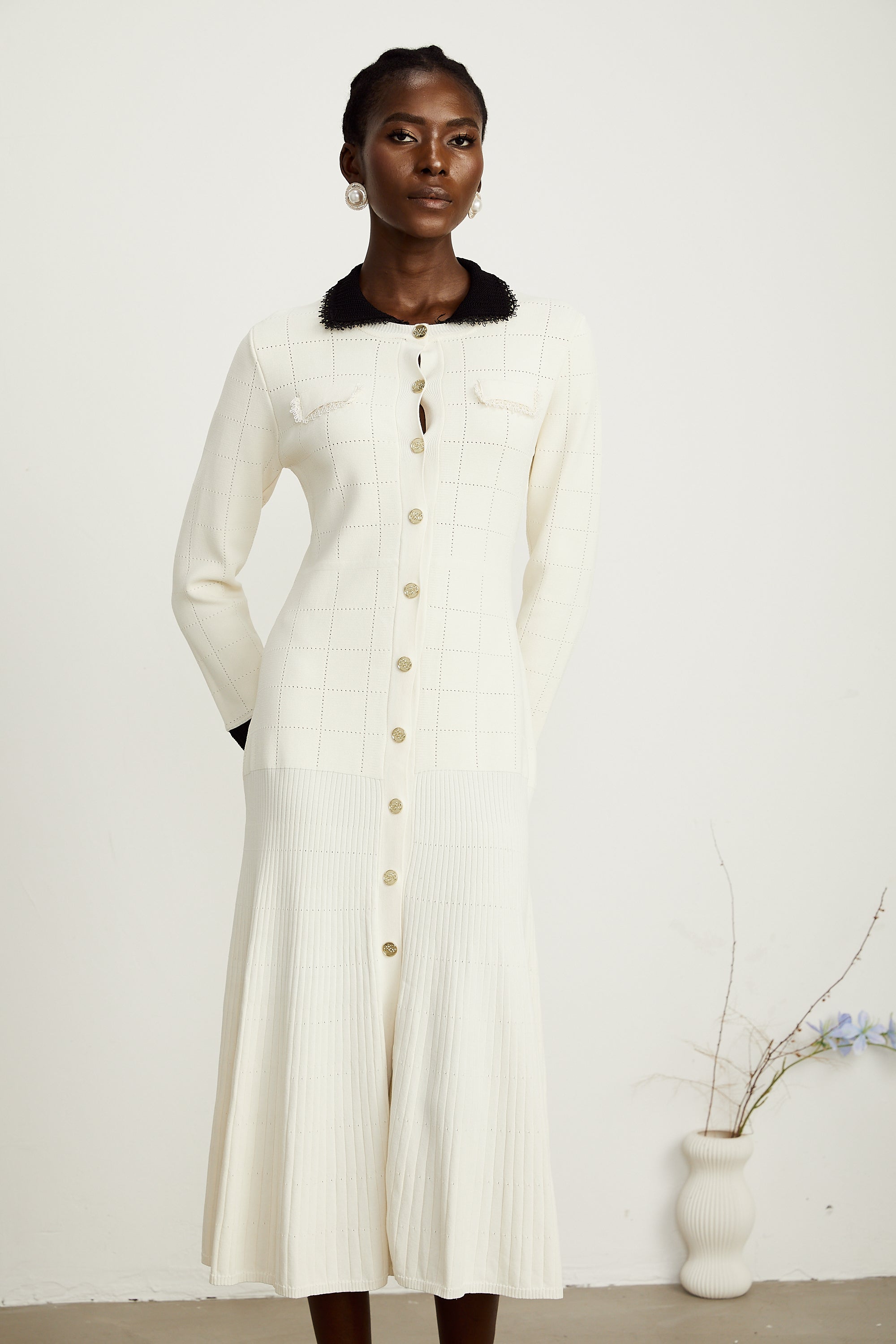 Cécilie contrast-trim knitted shirt dress