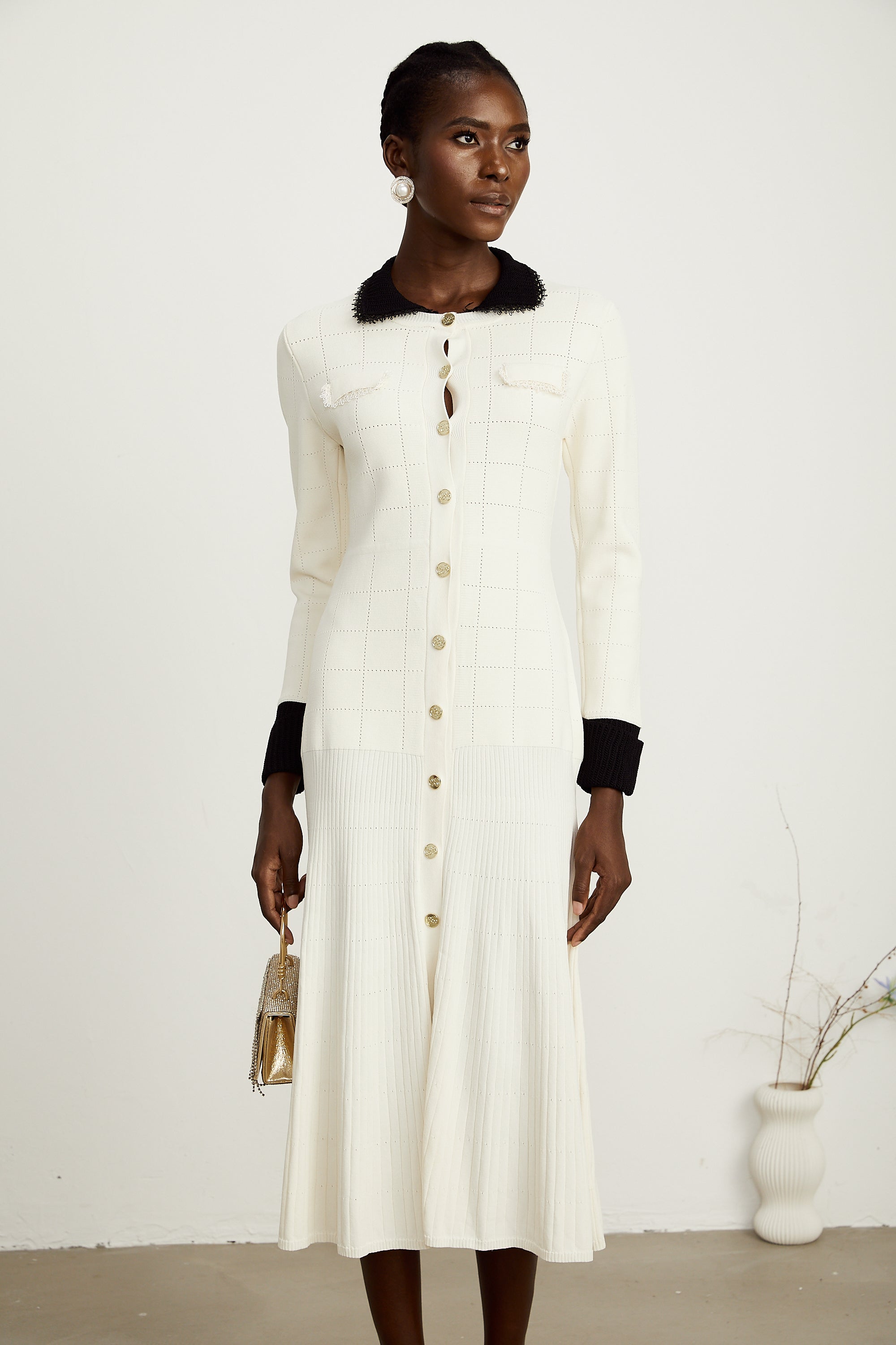 Cécilie contrast-trim knitted shirt dress