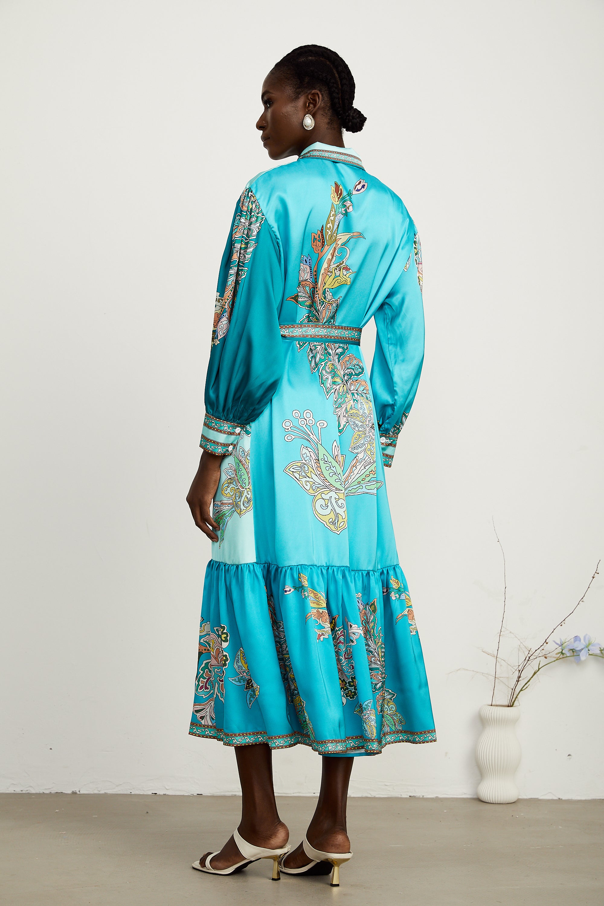 Dorothée green paisley-print long-sleeve midi dress