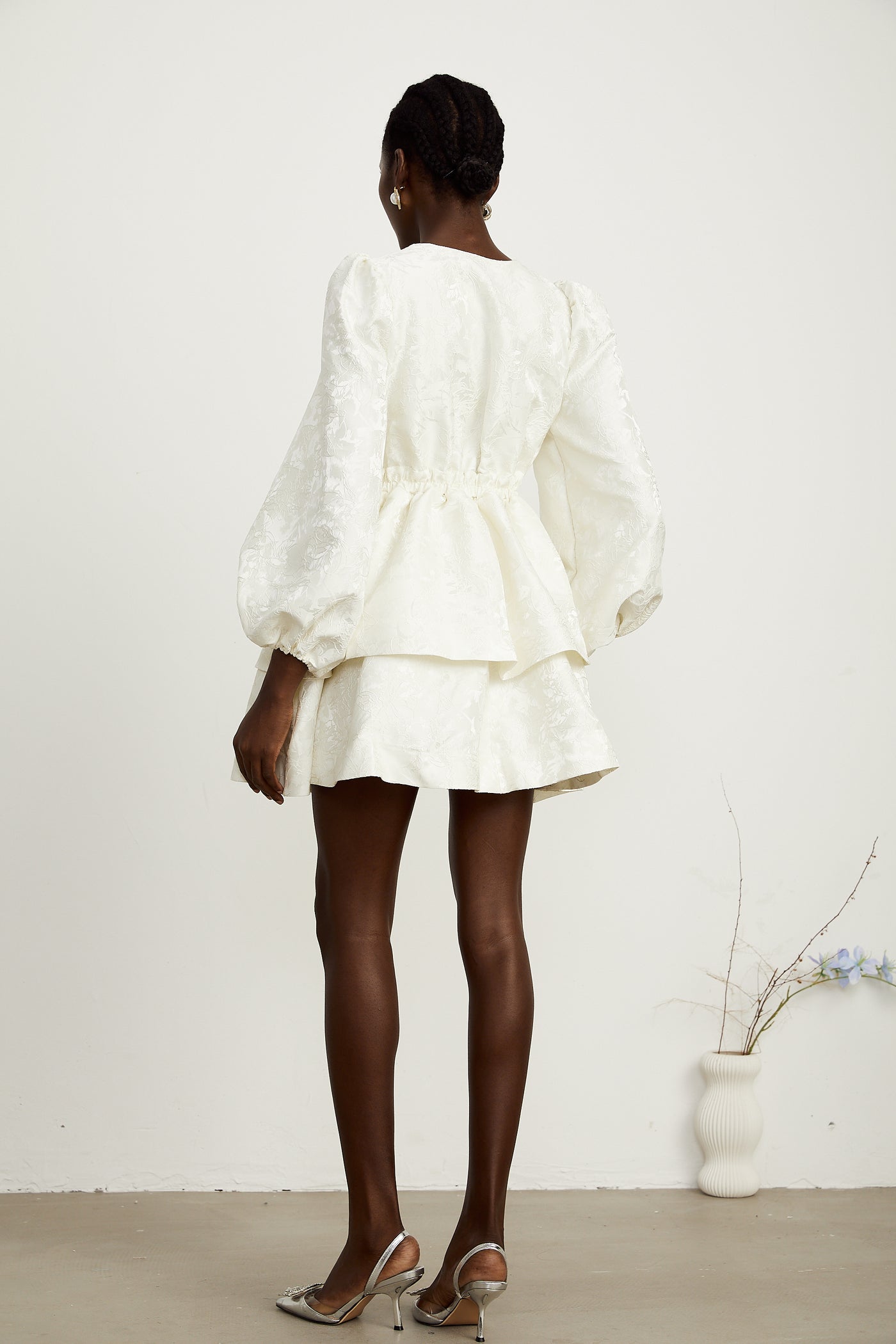 White Lace Jacquard Mini Dress