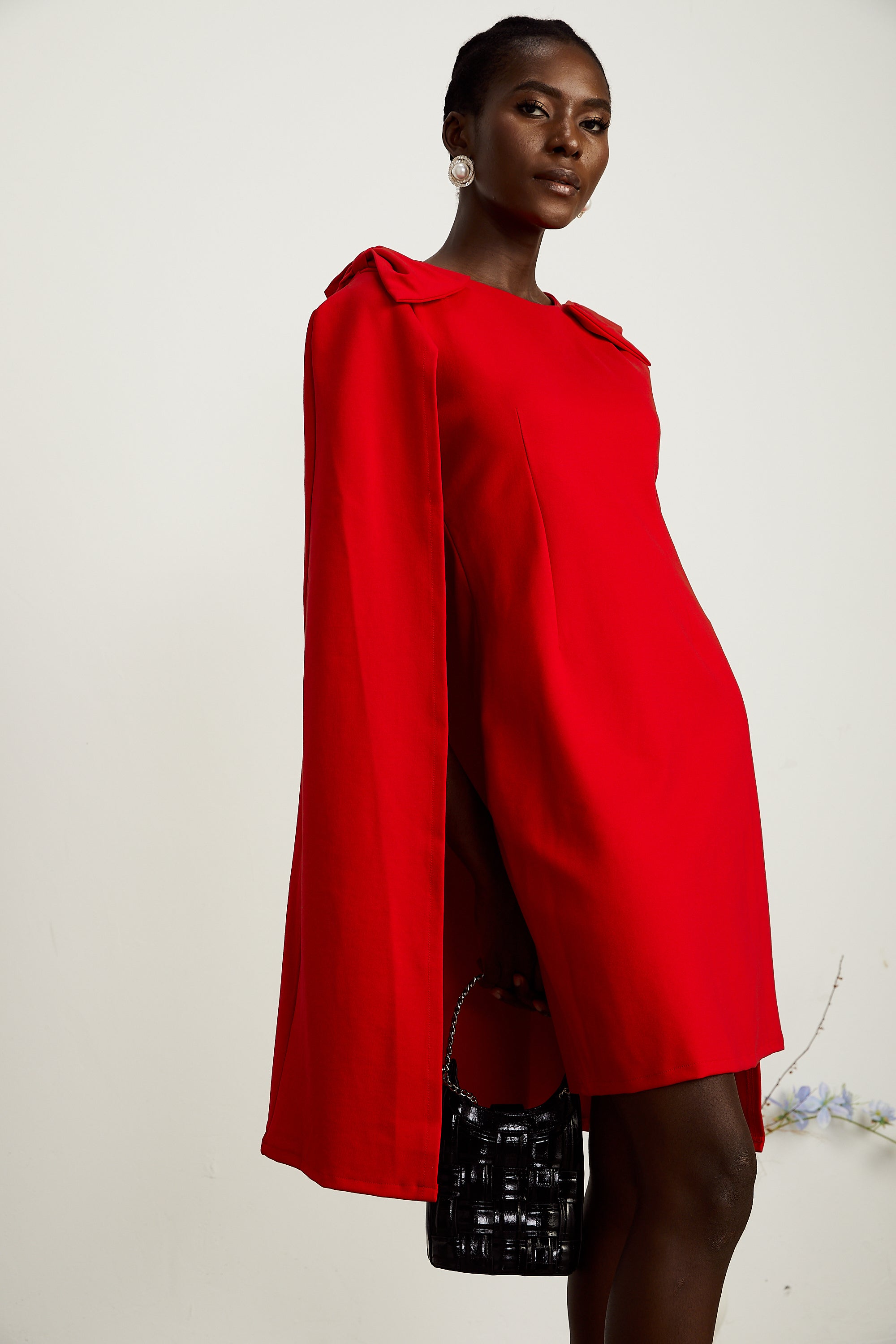 Judith red bow-detail cape mini dress