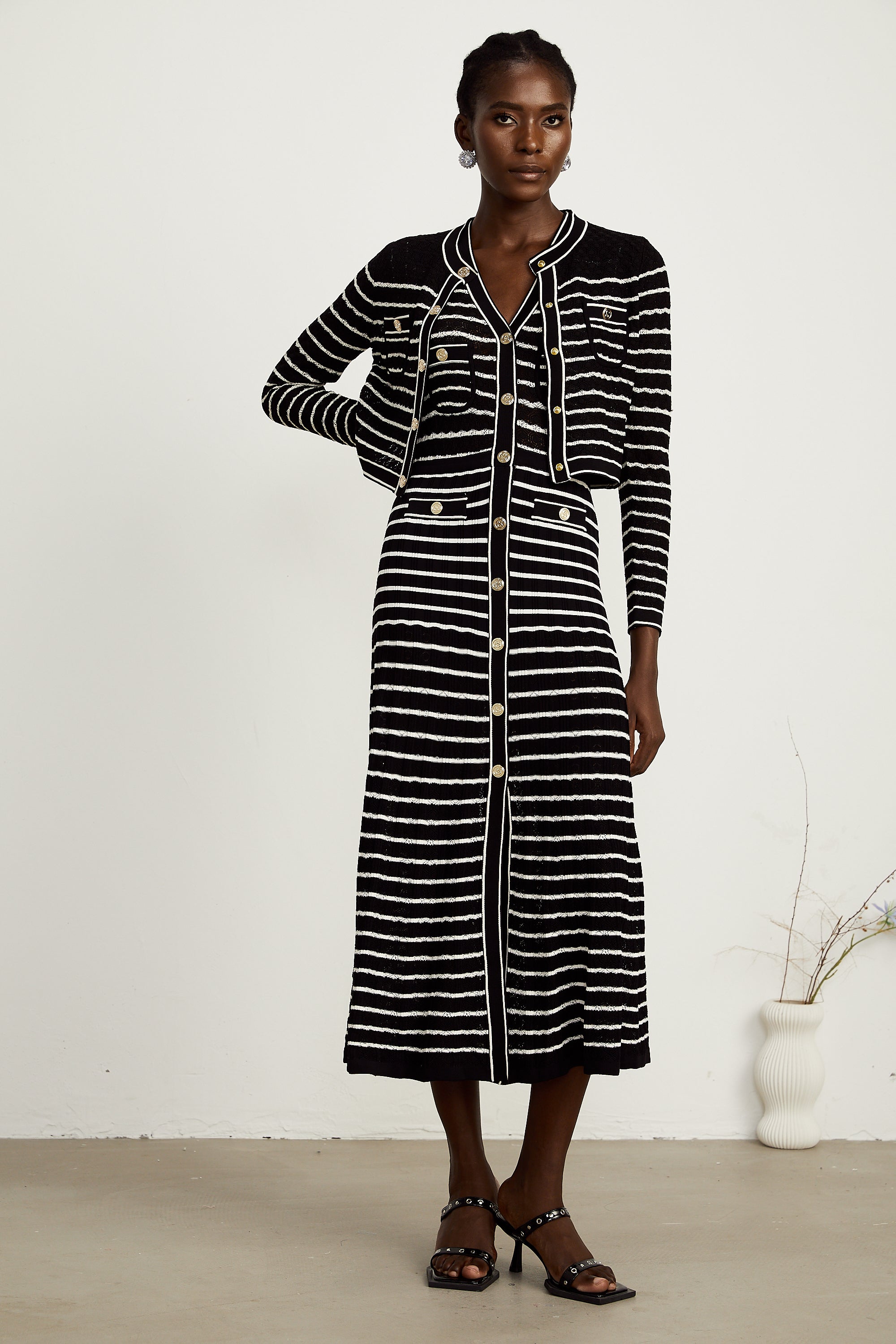 Charlotte striped knitted cardigan & dress matching set