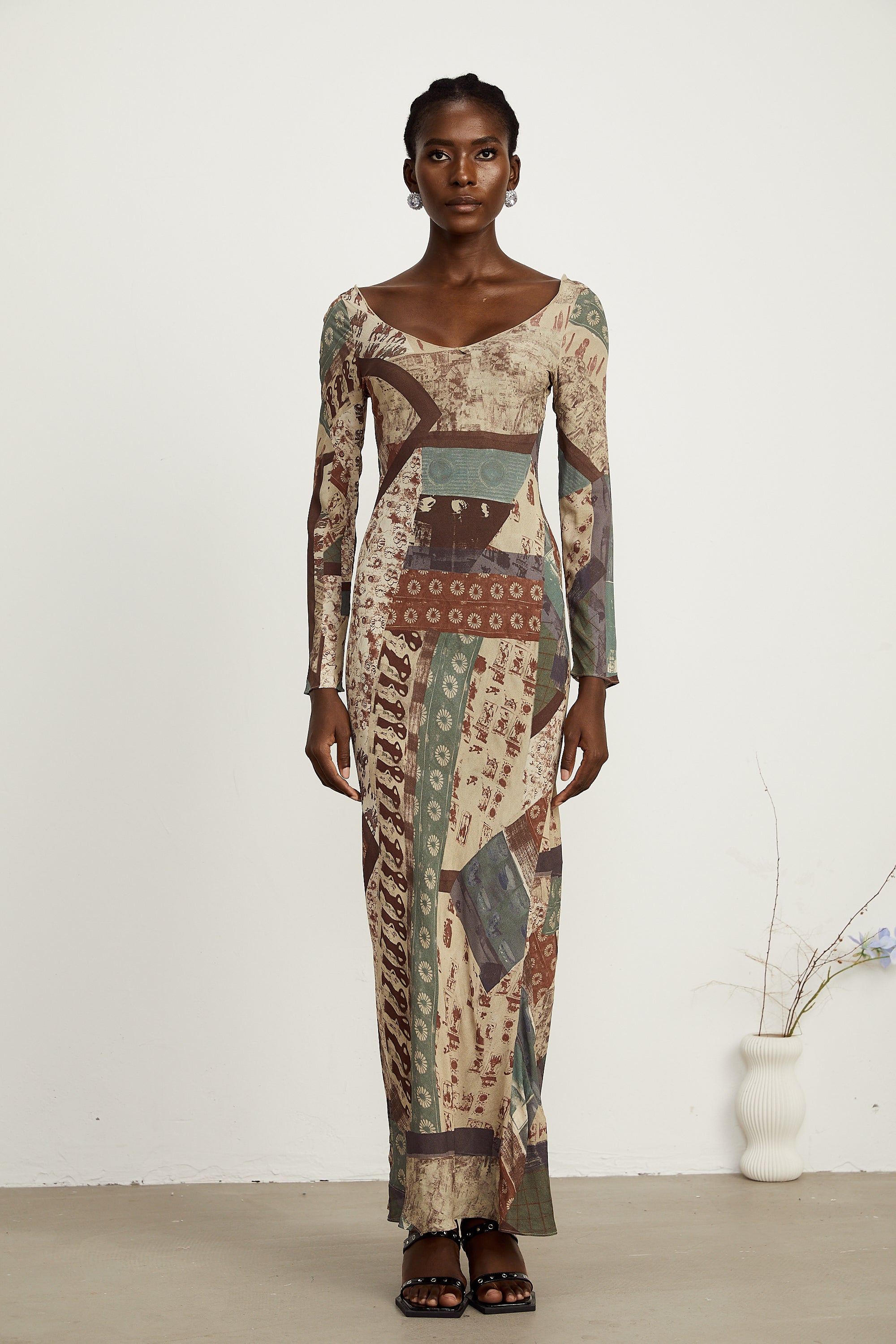 Hedwige brown-tone graffiti-print maxi dress