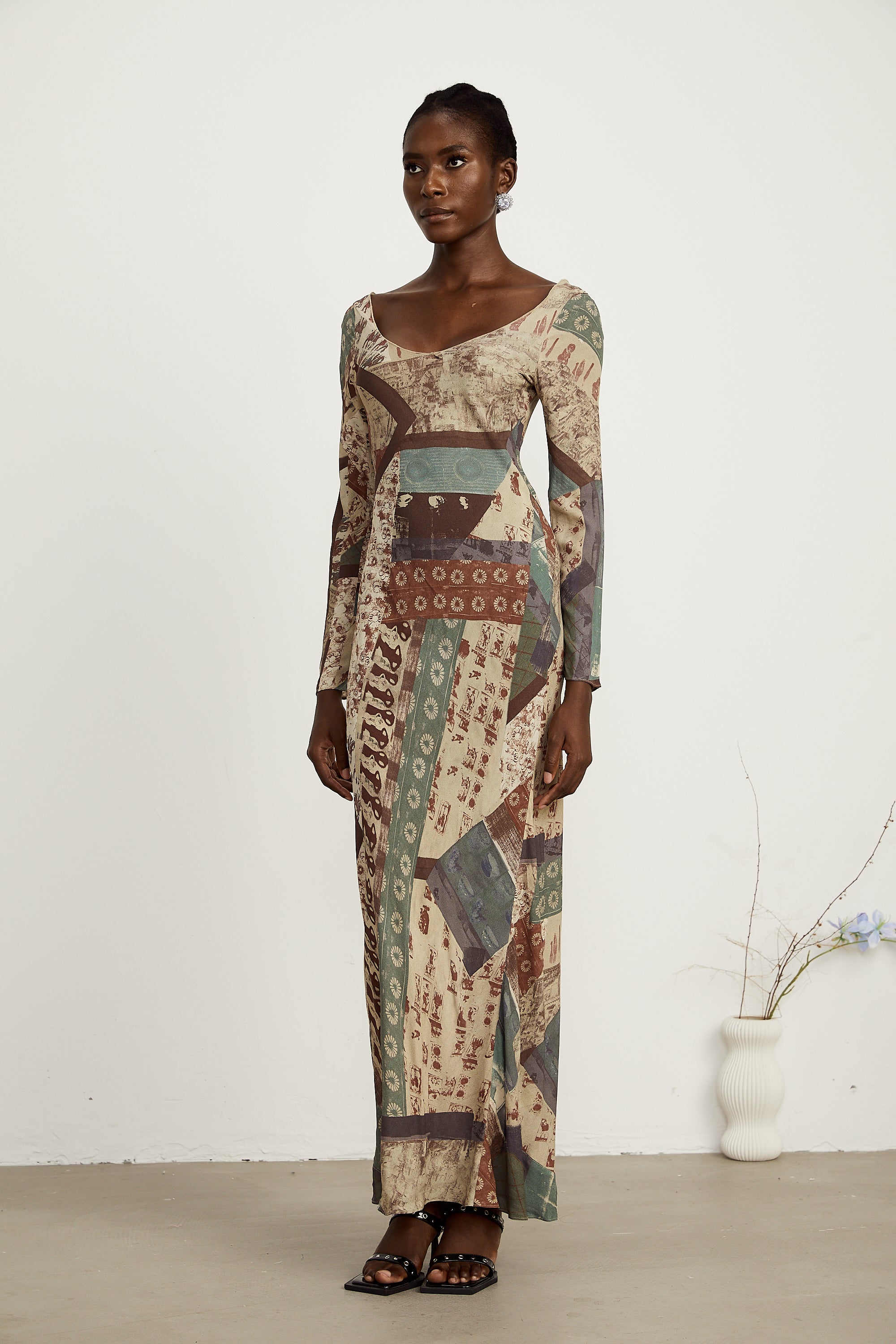 Hedwige brown-tone graffiti-print maxi dress