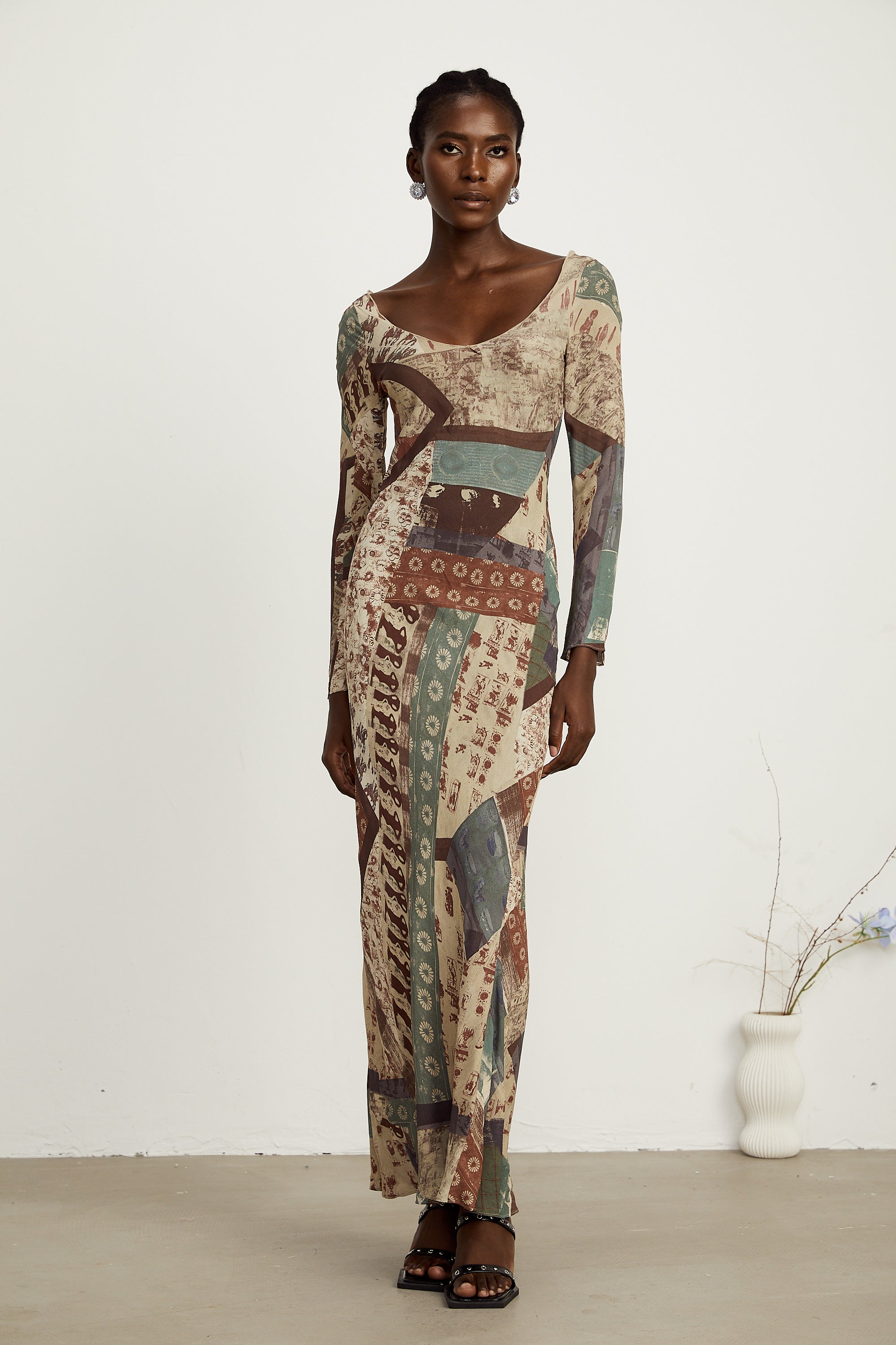 Hedwige brown-tone graffiti-print maxi dress