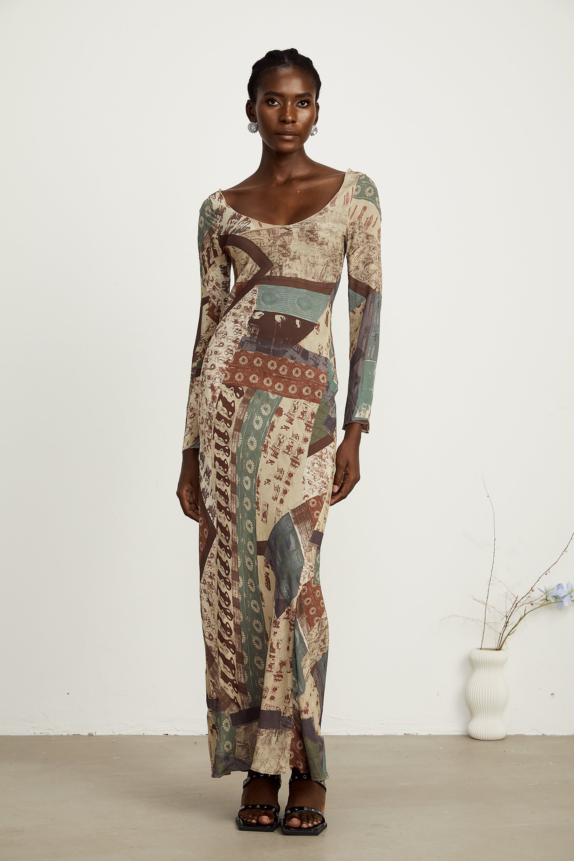 Hedwige brown-tone graffiti-print maxi dress