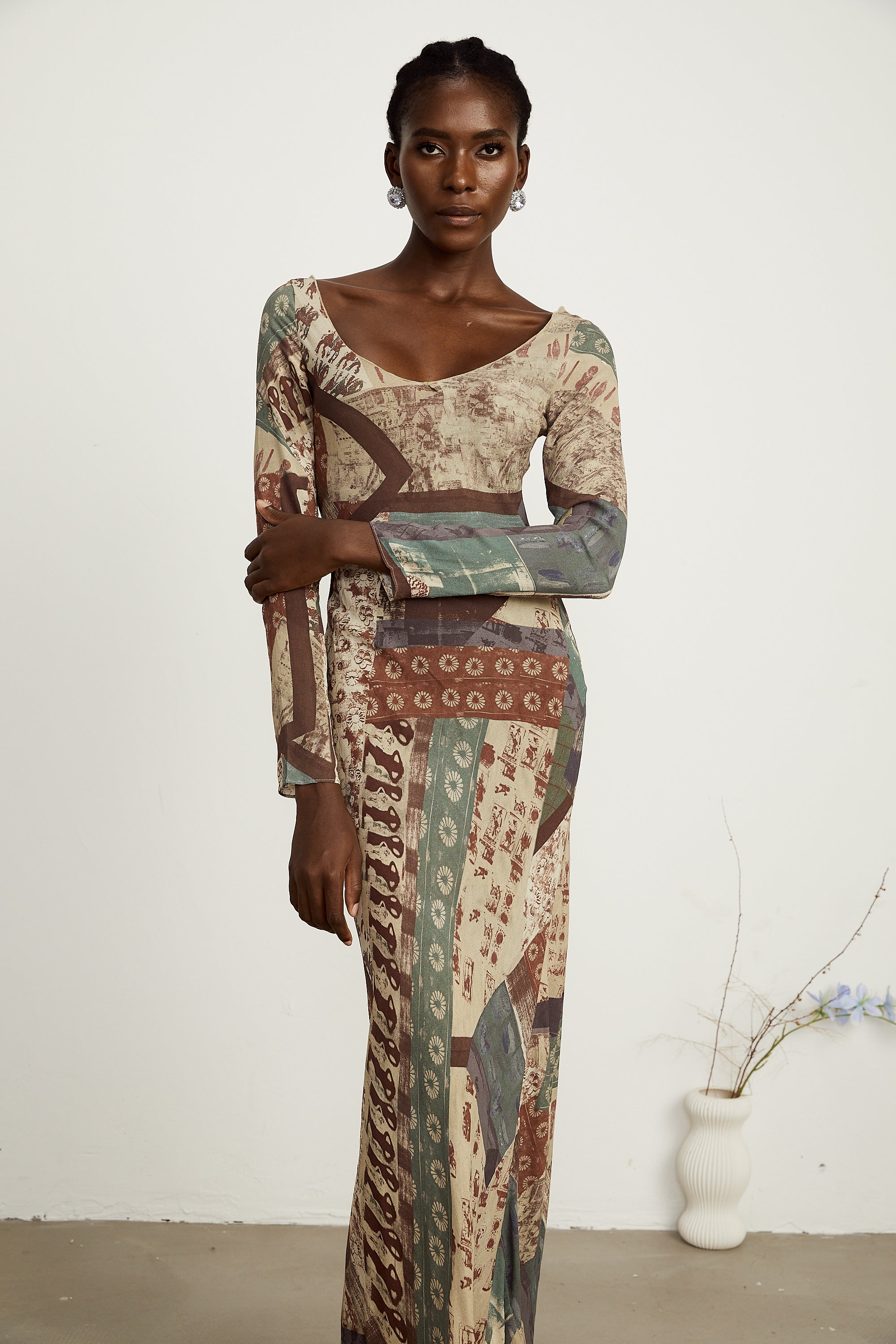 Hedwige brown-tone graffiti-print maxi dress