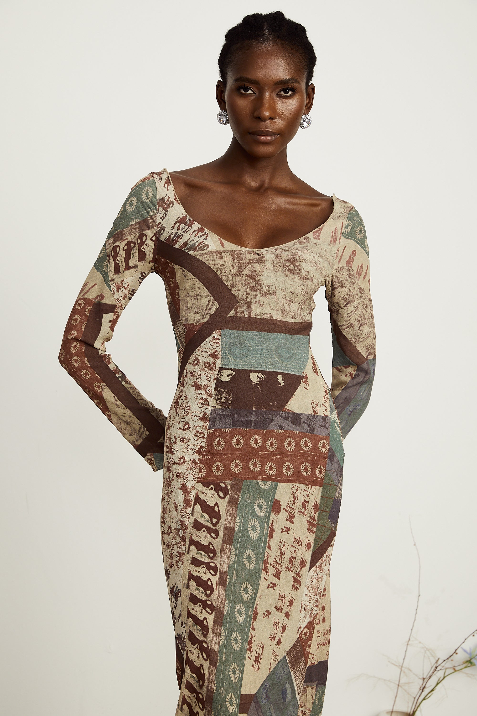 Hedwige brown-tone graffiti-print maxi dress