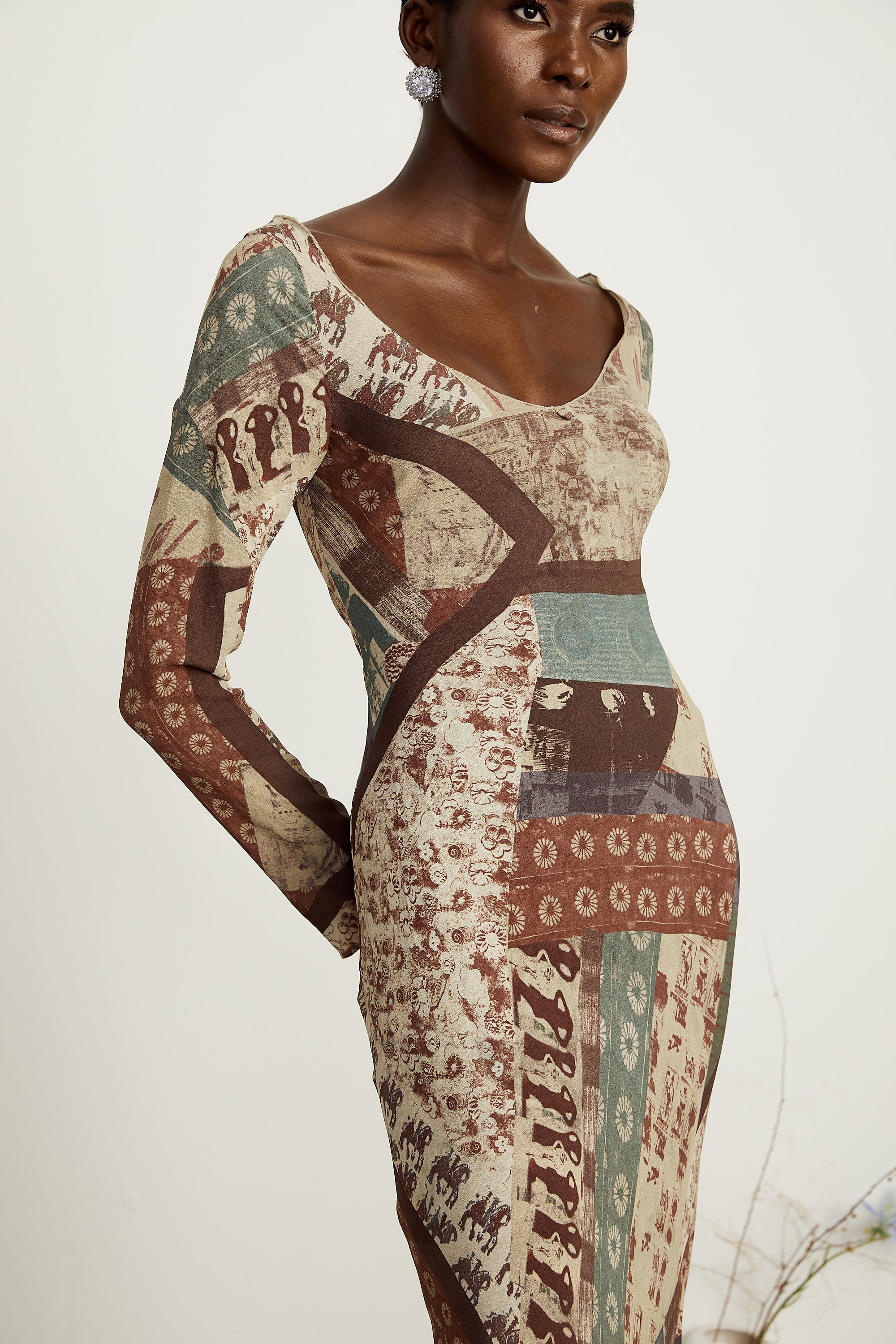 Hedwige brown-tone graffiti-print maxi dress