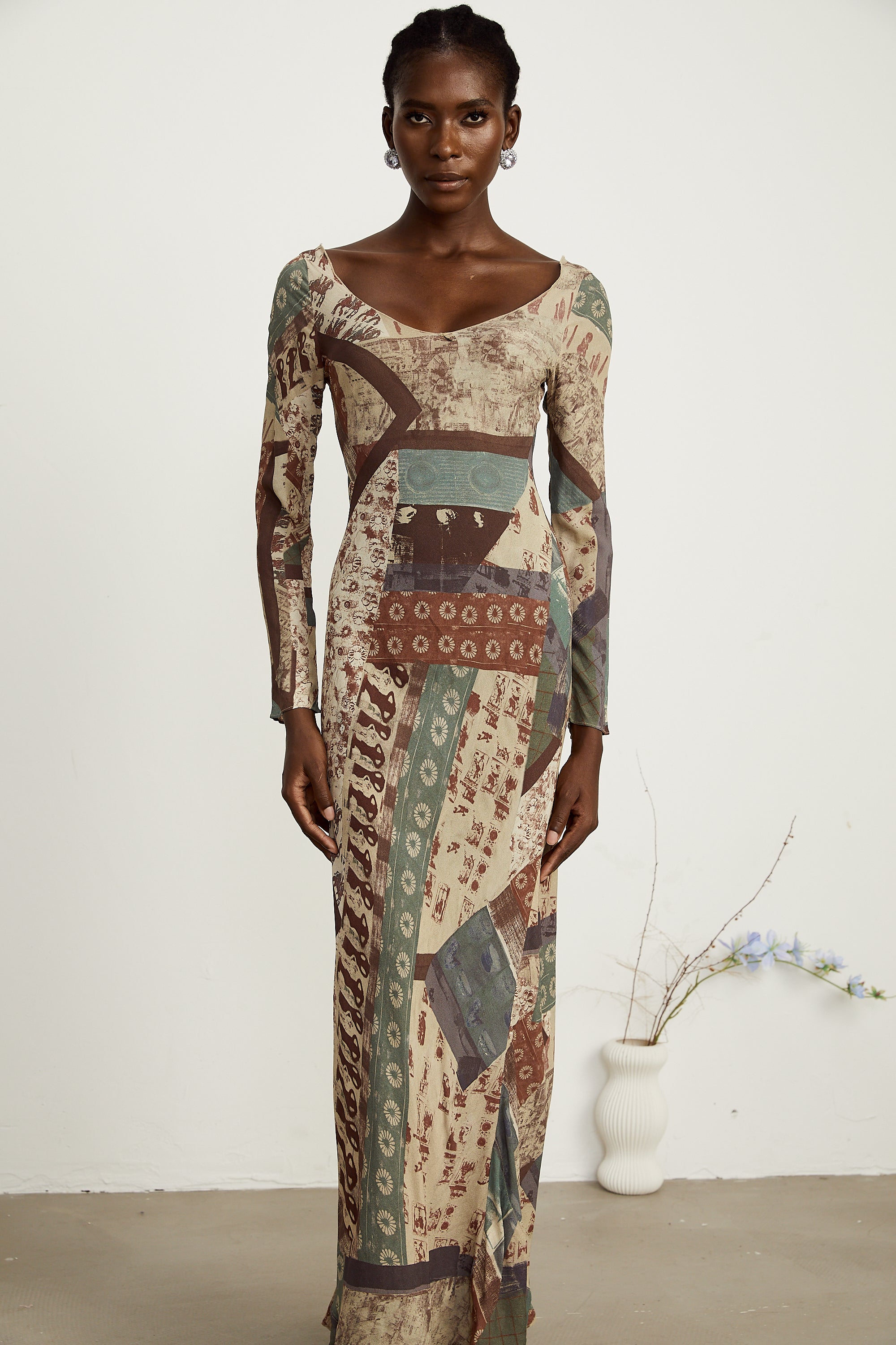 Hedwige brown-tone graffiti-print maxi dress