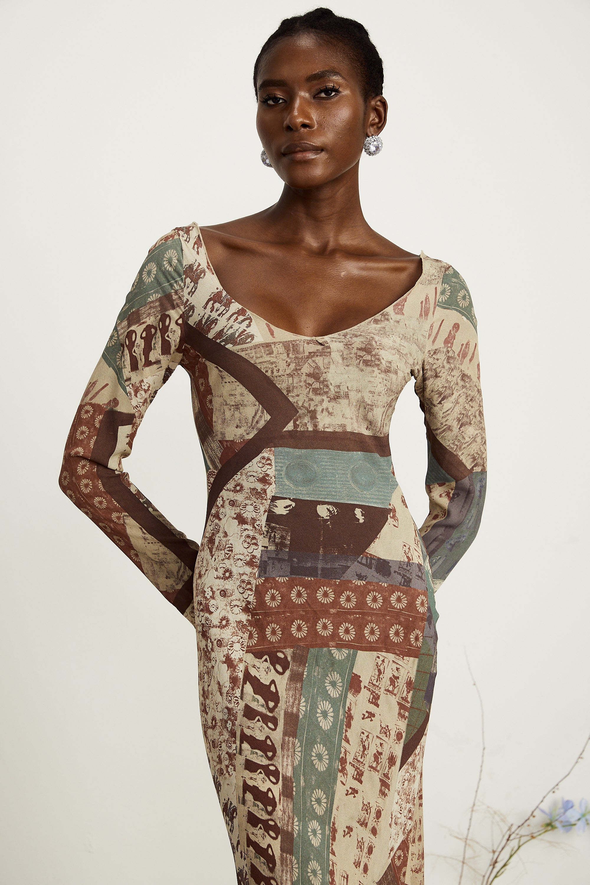 Hedwige brown-tone graffiti-print maxi dress