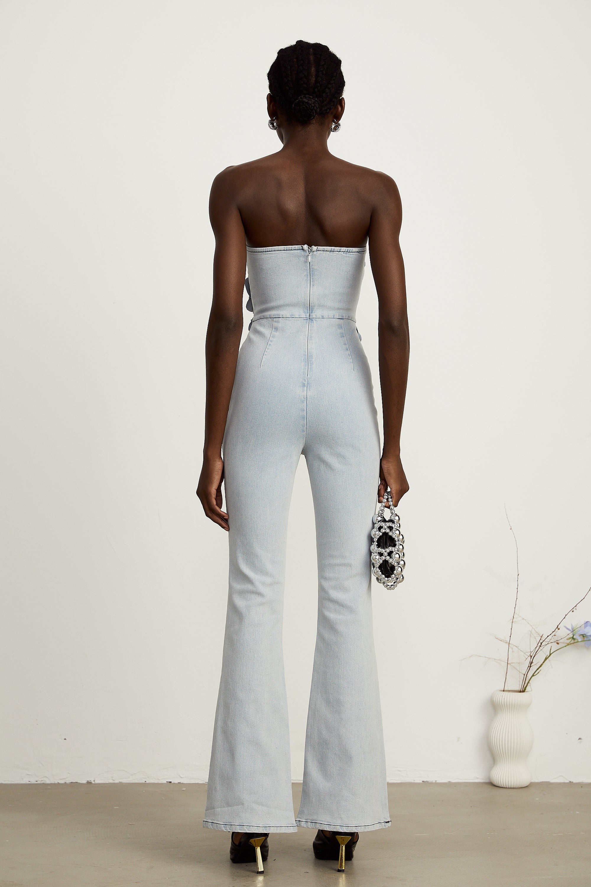 Auréliane faux-flower denim jumpsuit