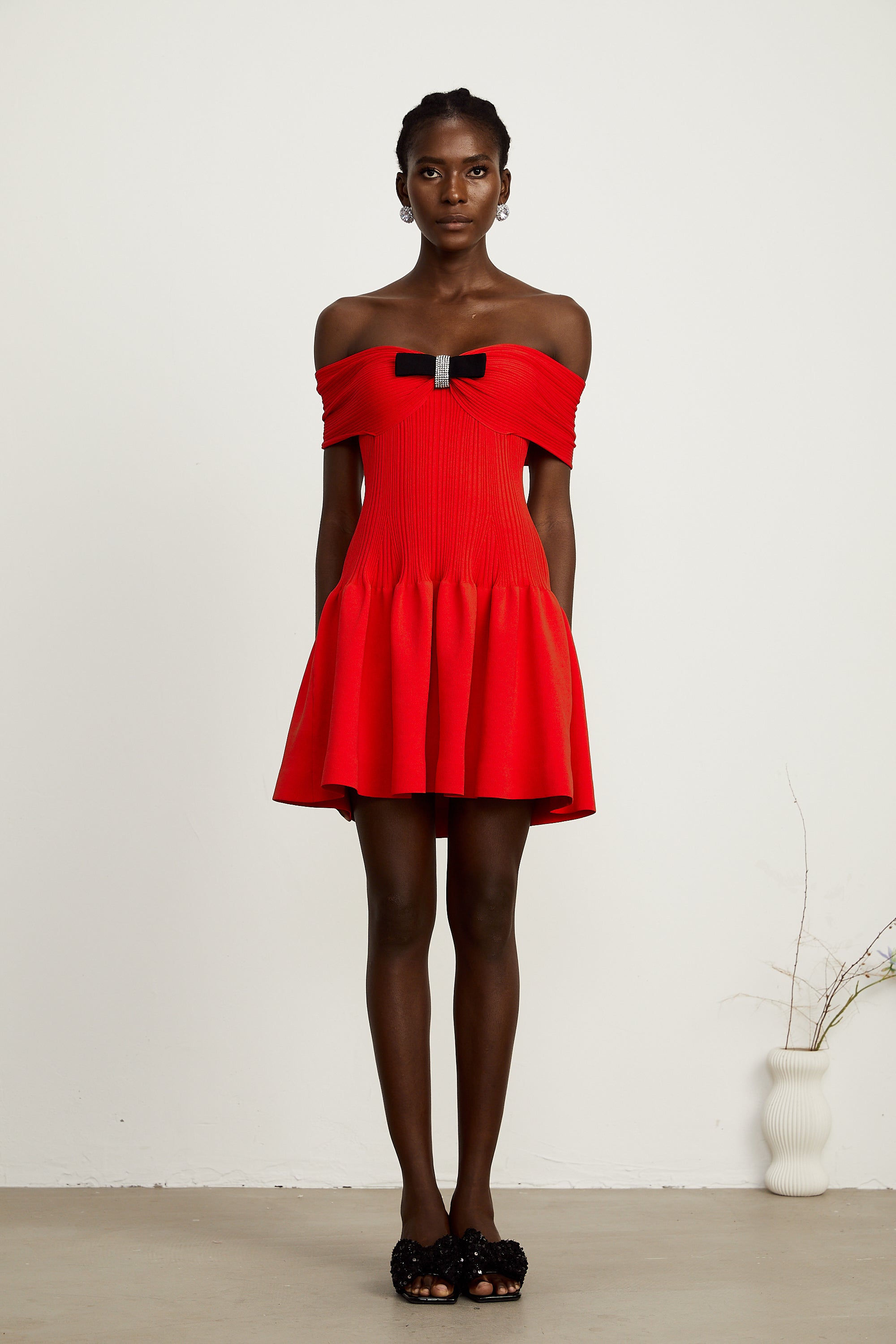 Coralie bow-detail knitted mini dress