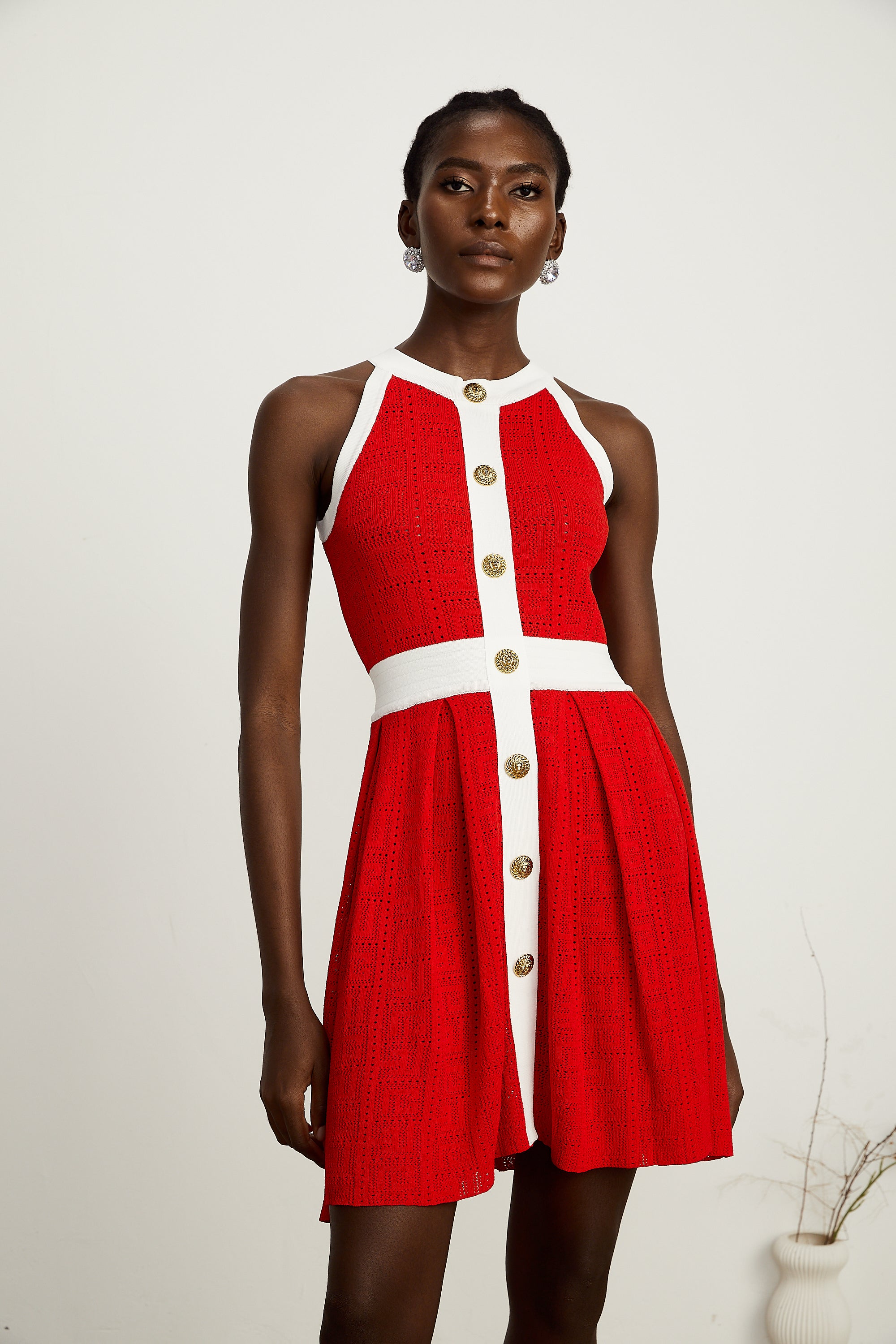 Jasmine red contrast-trim sleeveless knit mini dress