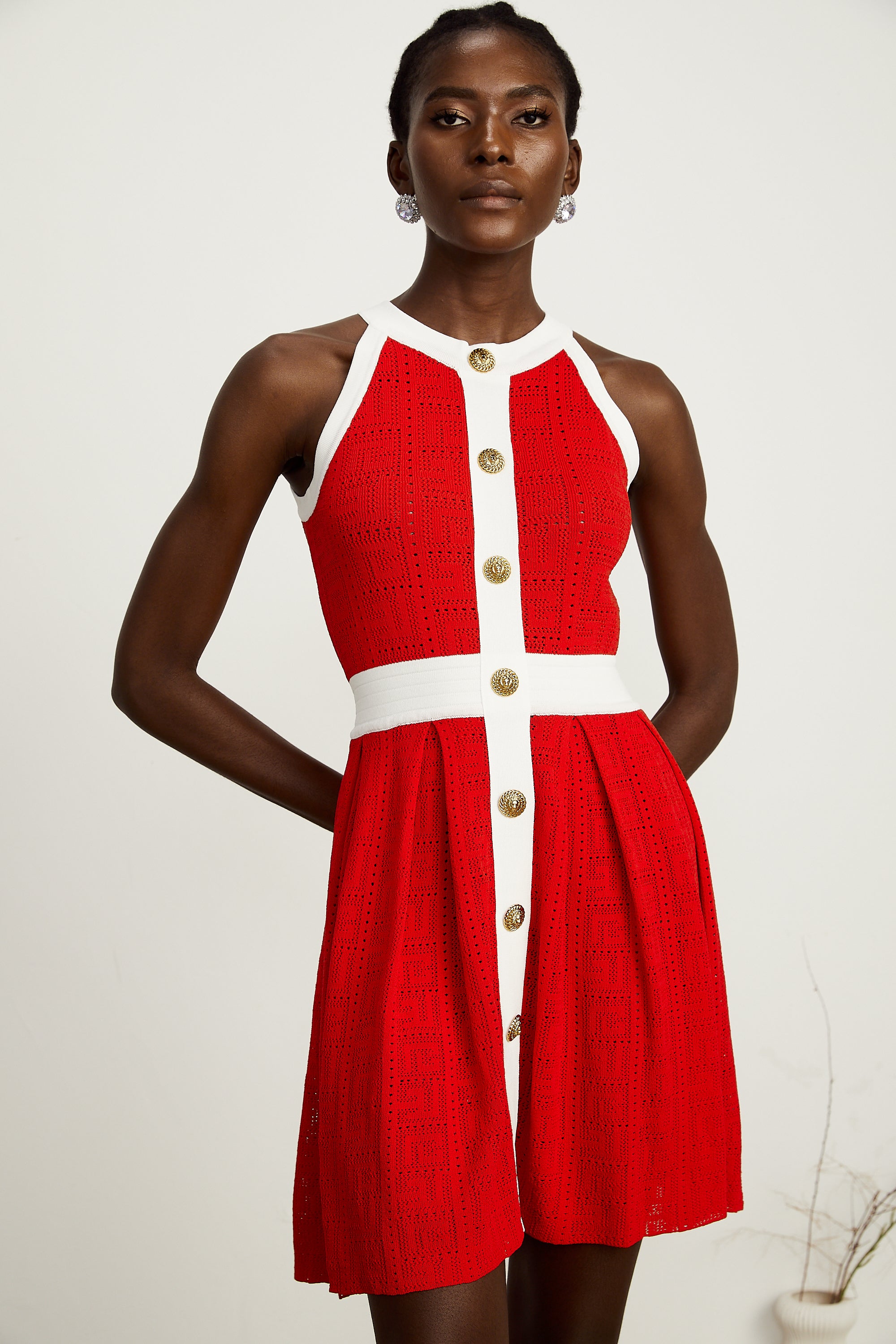 Jasmine red contrast-trim sleeveless knit mini dress