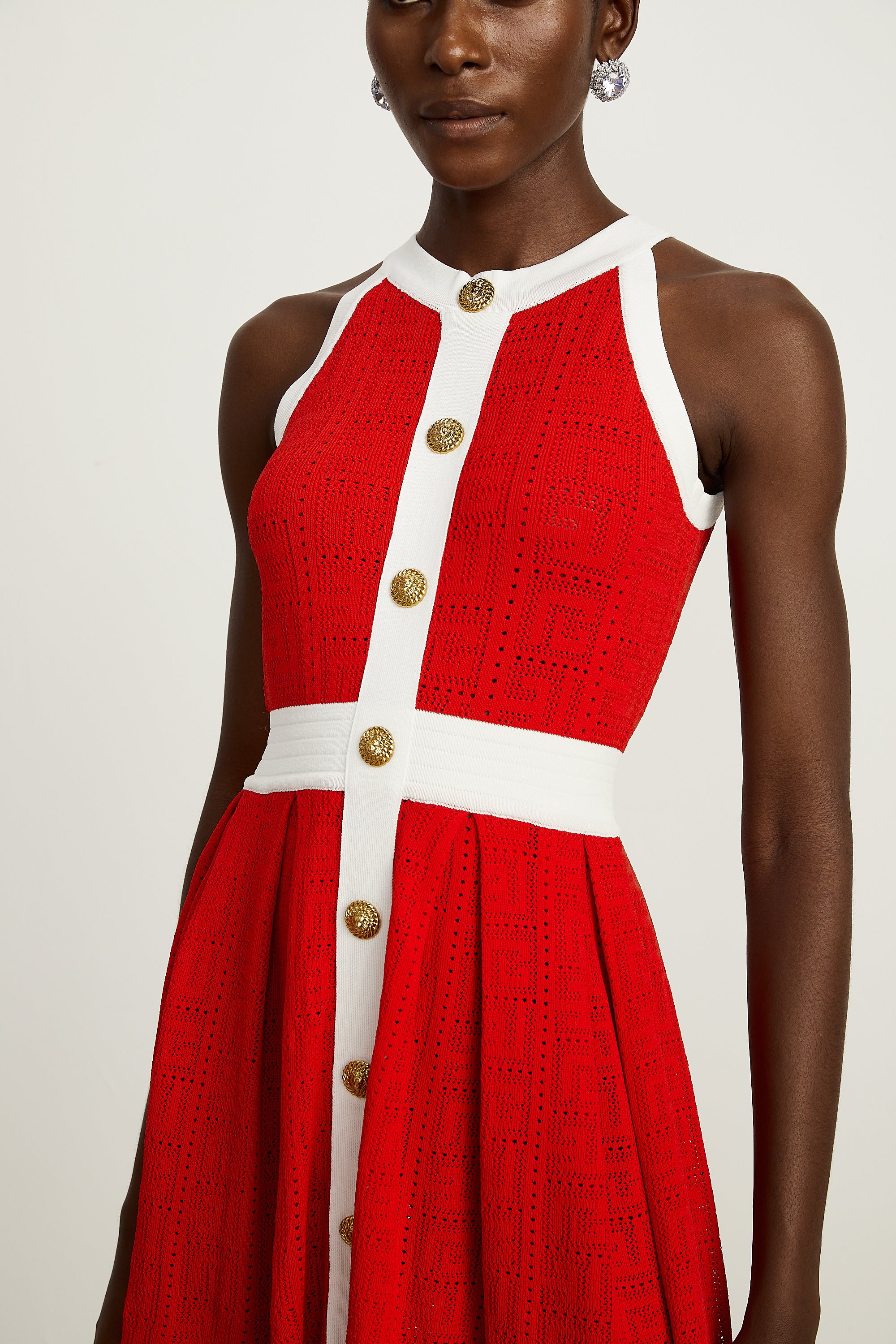 Jasmine red contrast-trim sleeveless knit mini dress