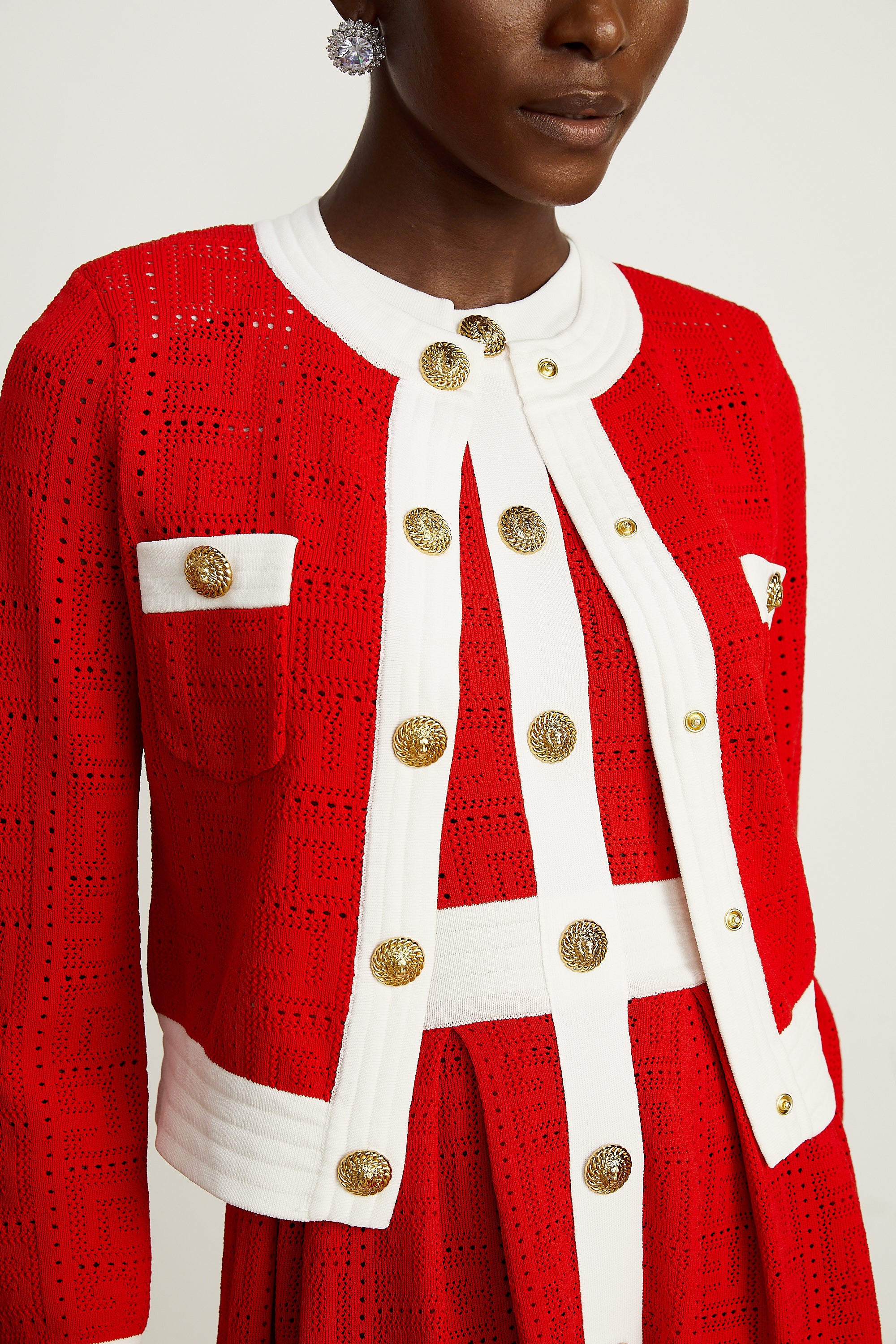 Jasmine red contrast-trim knit cardigan