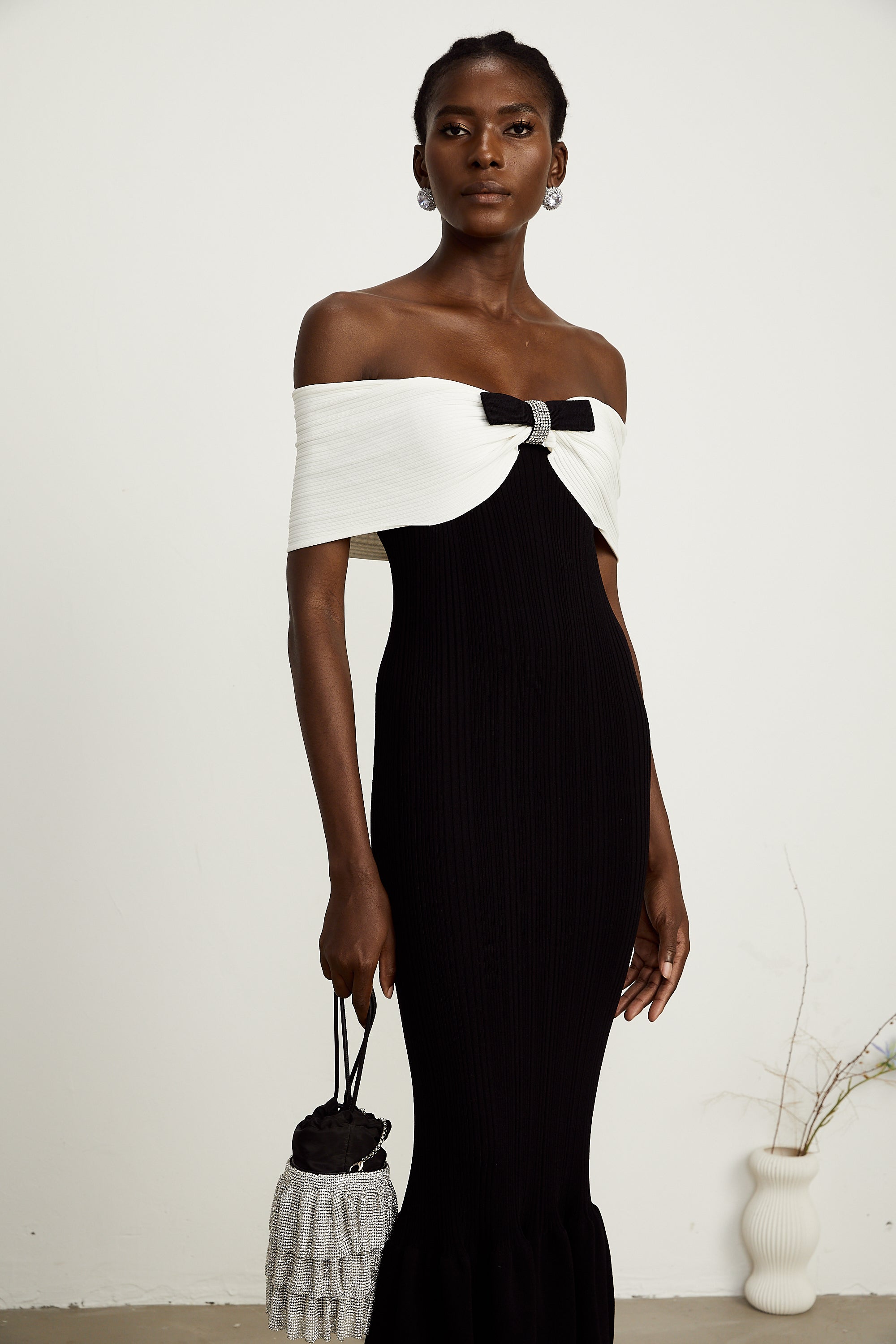 Éliane bow-detail ribbed midi dress