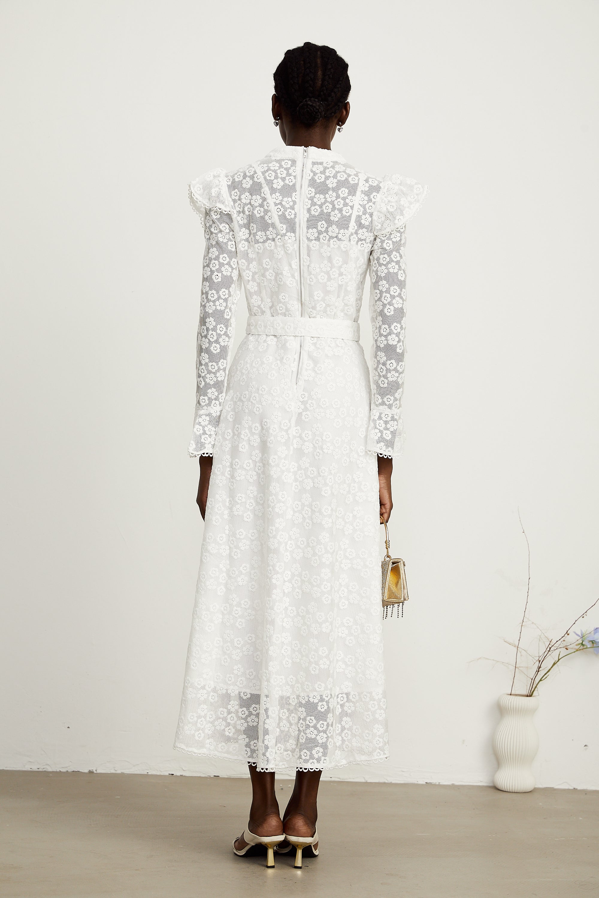 Clotilde white floral-embroidered midi dress