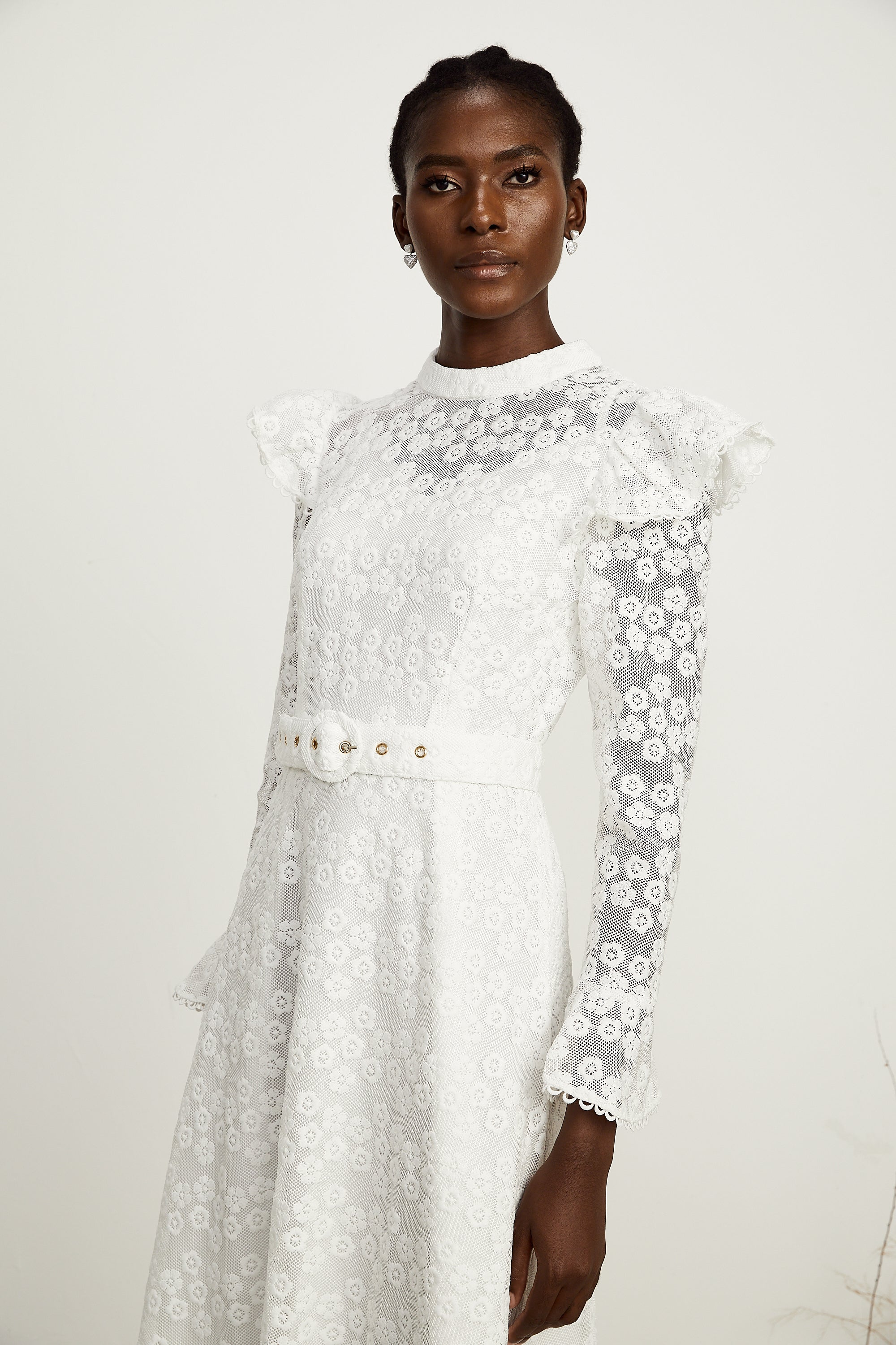 Clotilde white floral-embroidered midi dress