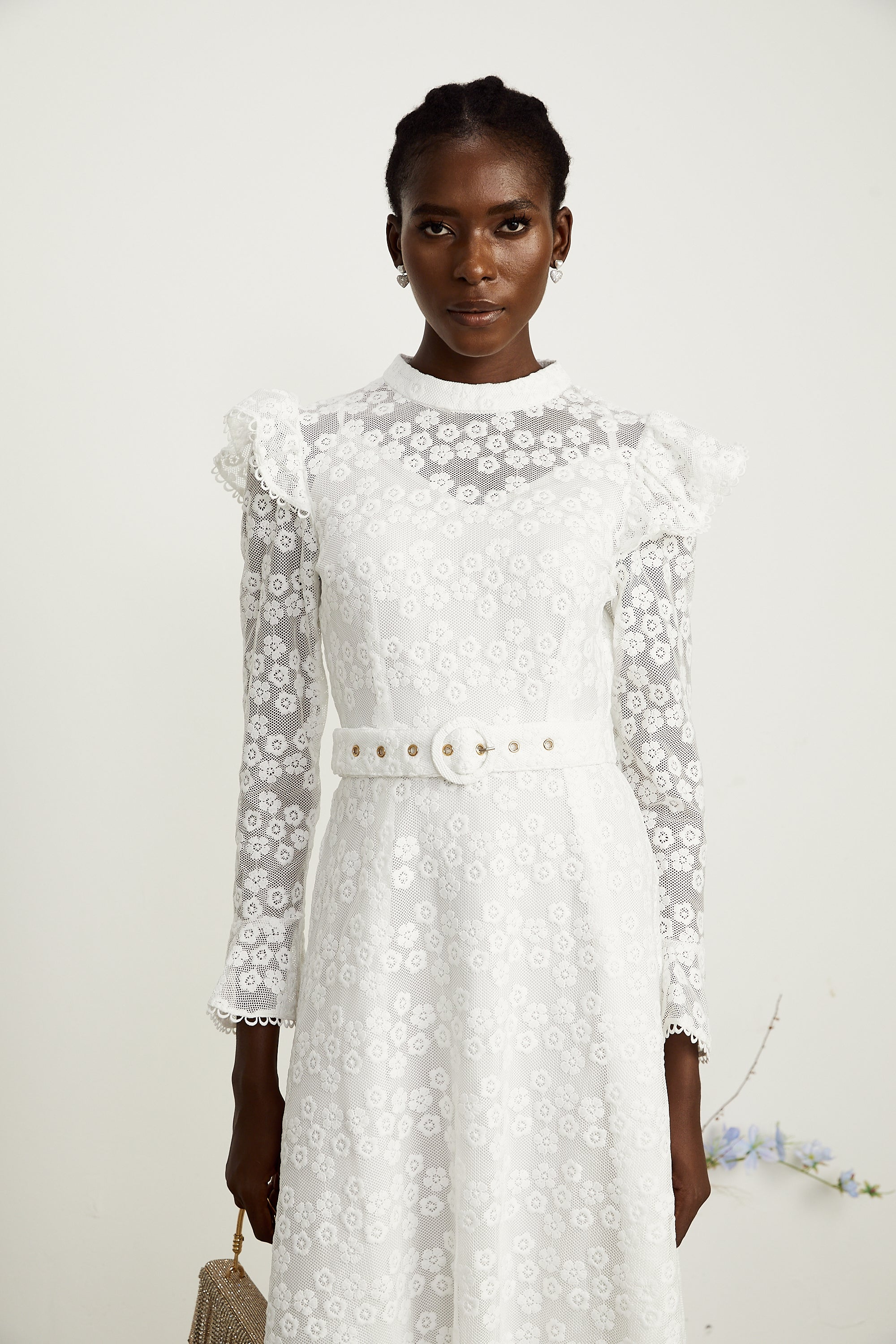 Clotilde white floral-embroidered midi dress