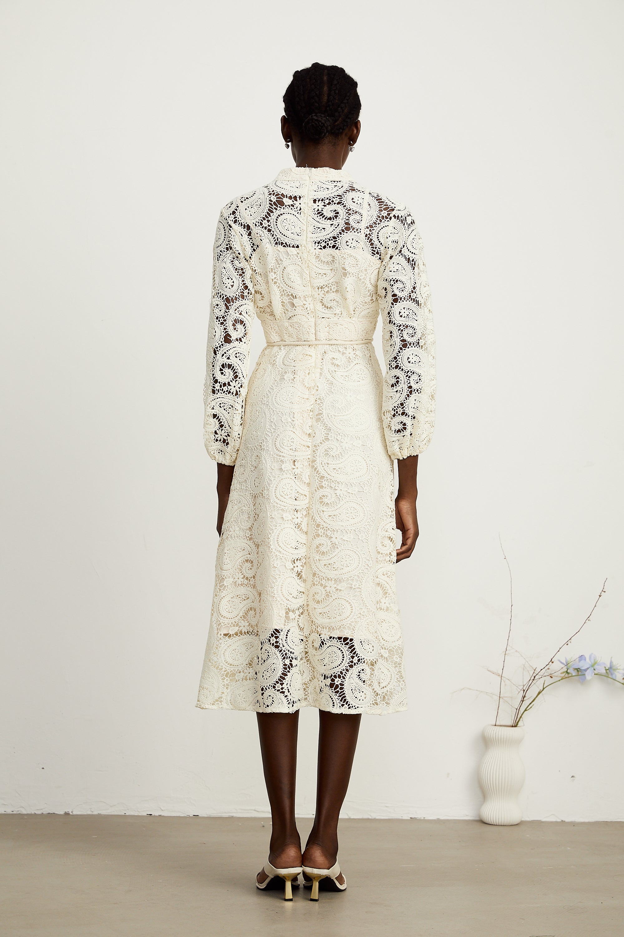 Georgette paisley-pattern lace midi dress