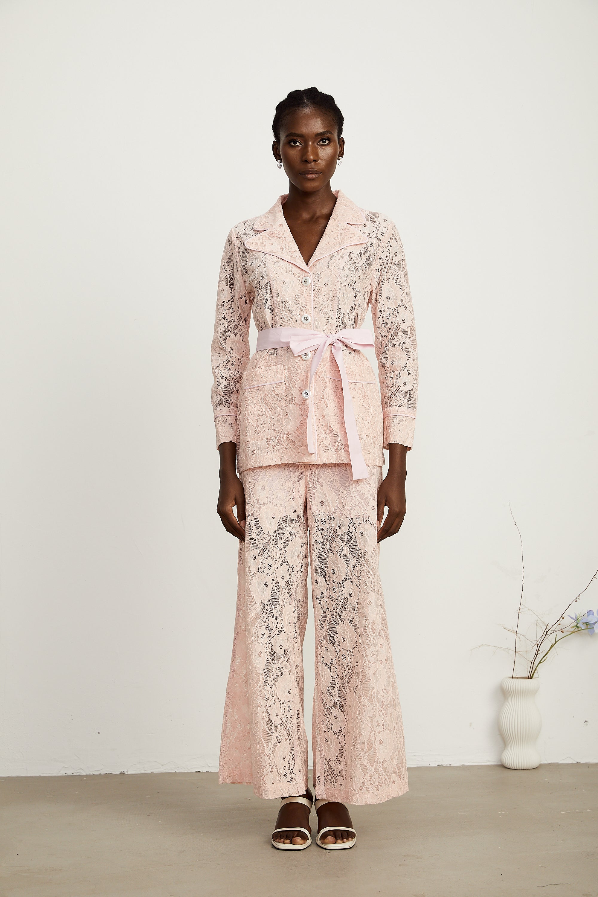 Chloé corded-lace blazer & trousers matching set in Pink