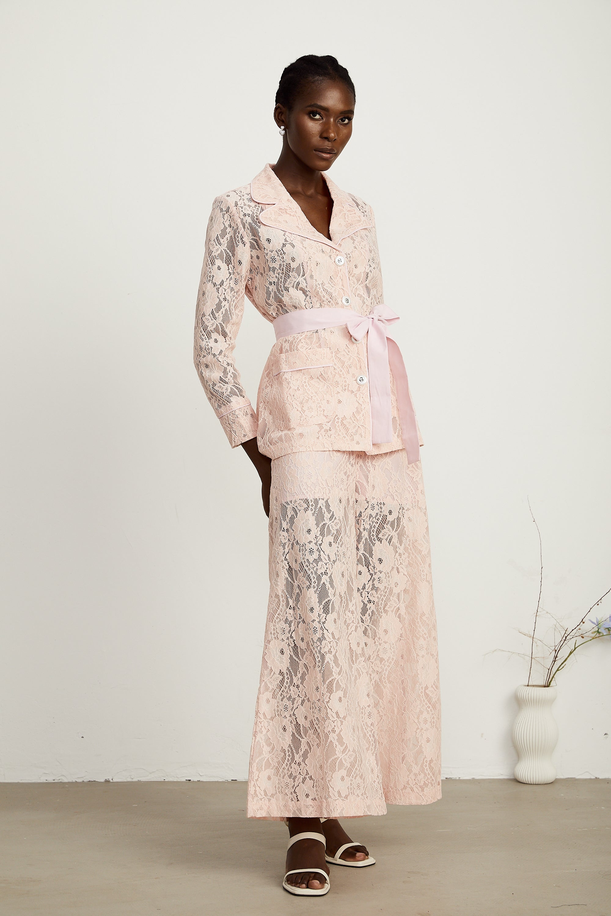 Chloé corded-lace blazer & trousers matching set in Pink