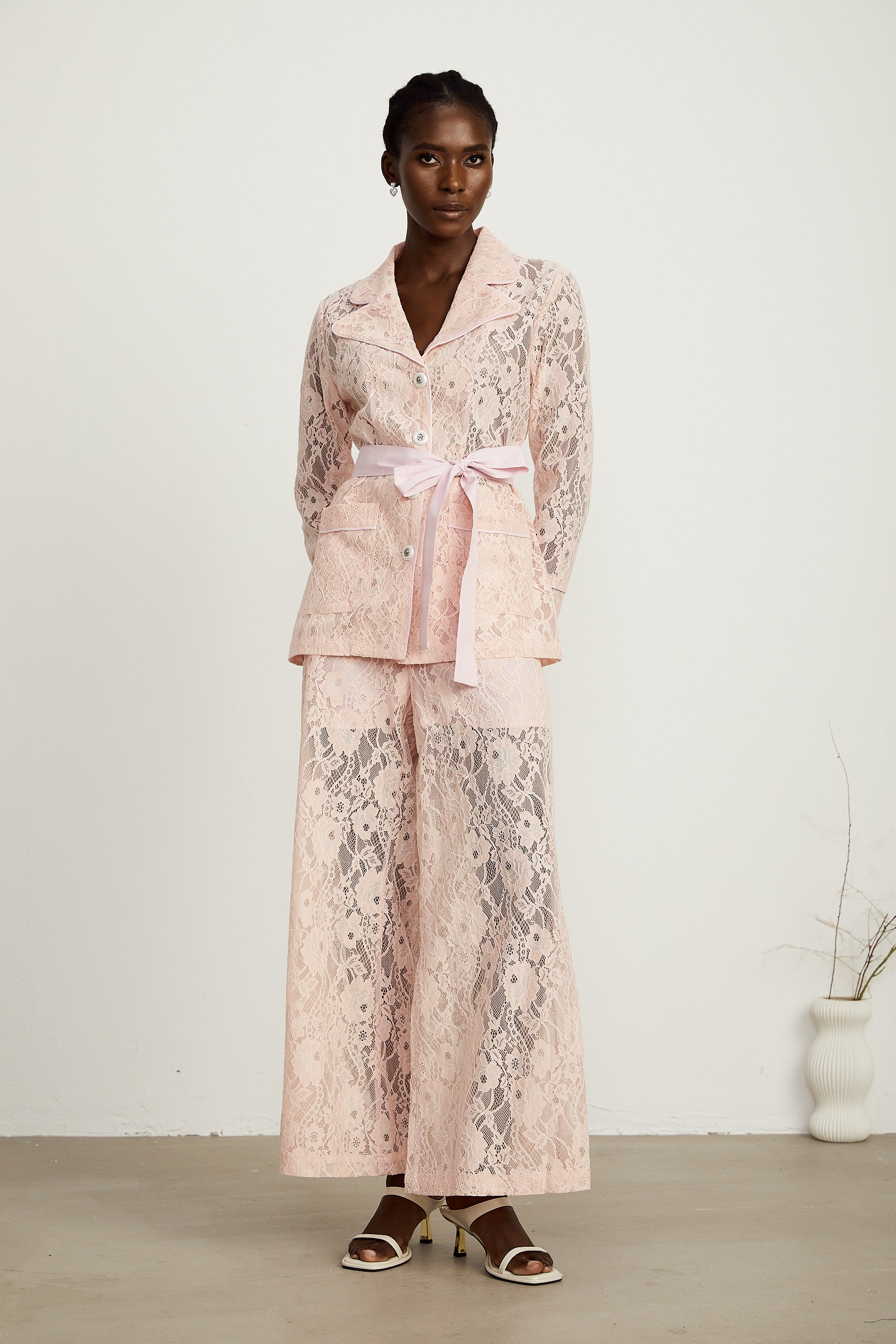 Chloé corded-lace blazer & trousers matching set in Pink