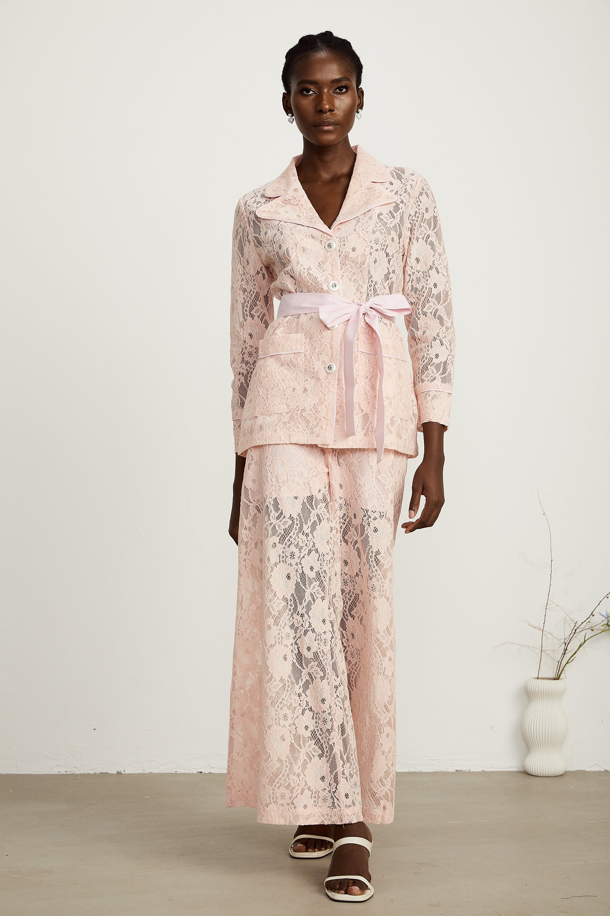 Chloé corded-lace blazer & trousers matching set in Pink