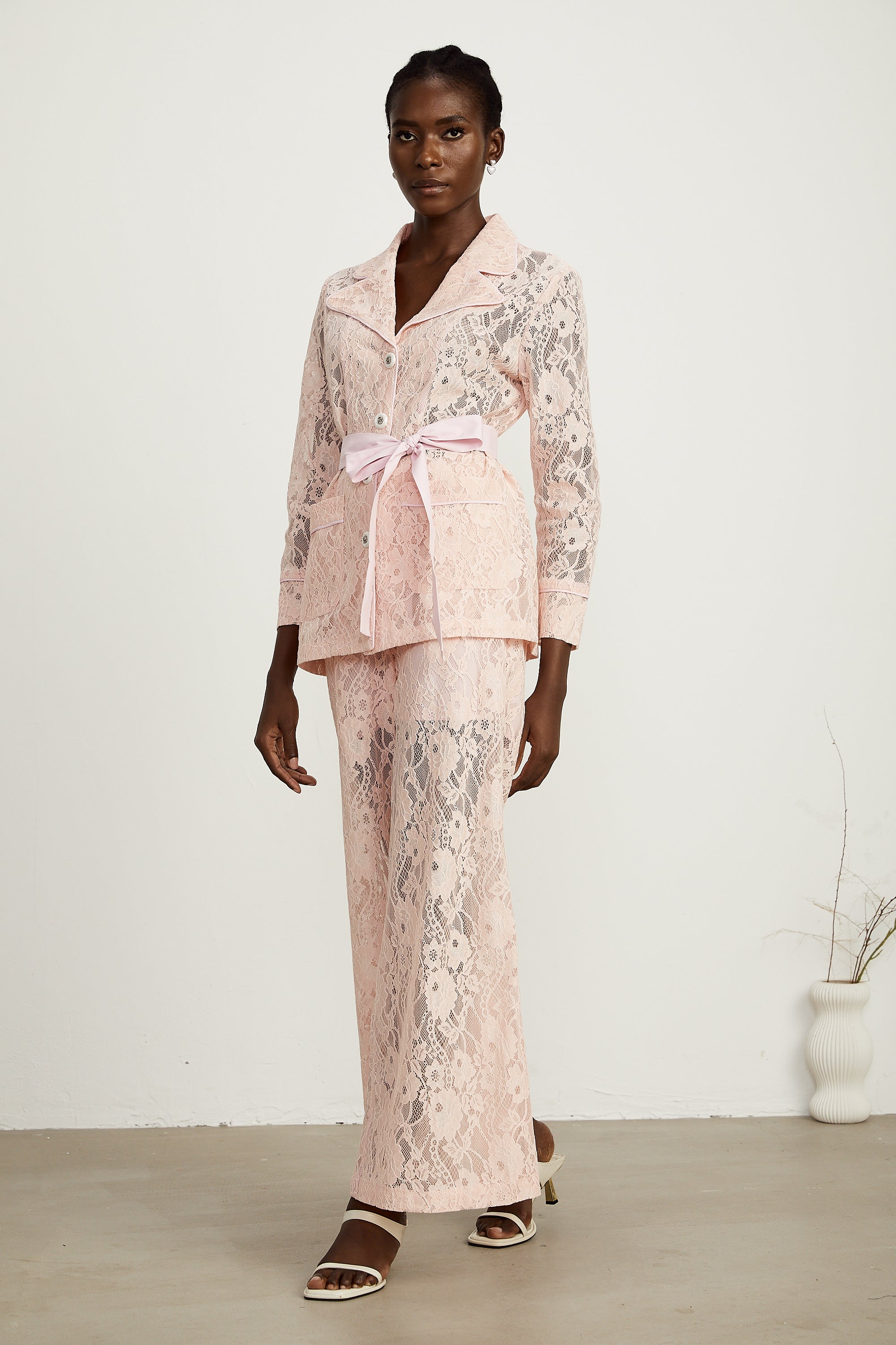 Chloé corded-lace blazer & trousers matching set in Pink