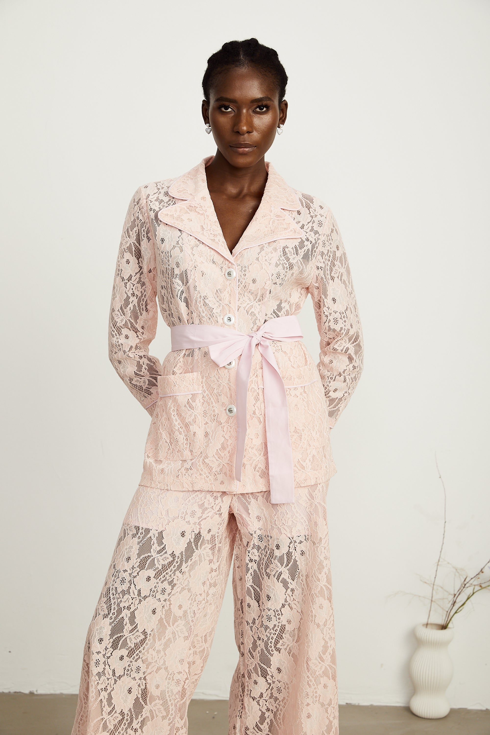 Chloé corded-lace blazer & trousers matching set in Pink