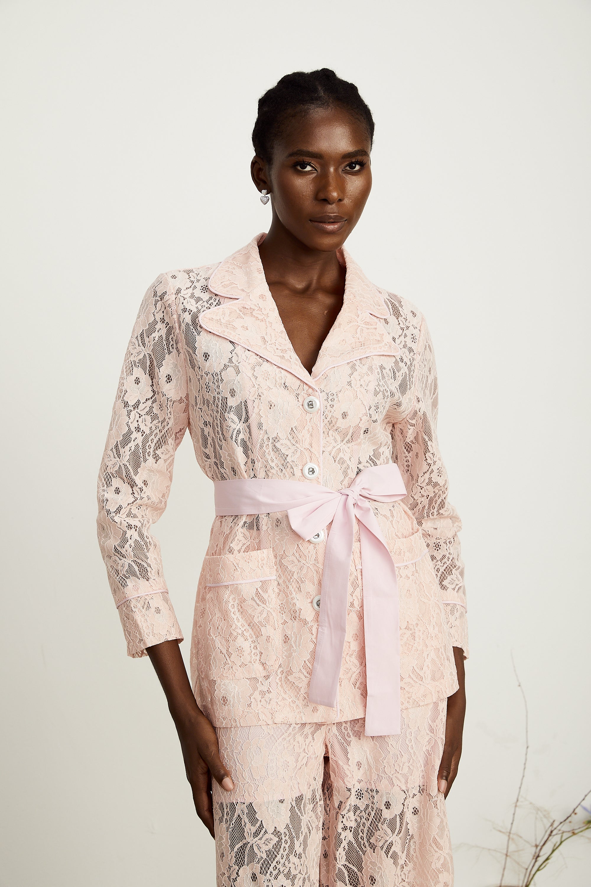 Chloé corded-lace blazer & trousers matching set in Pink